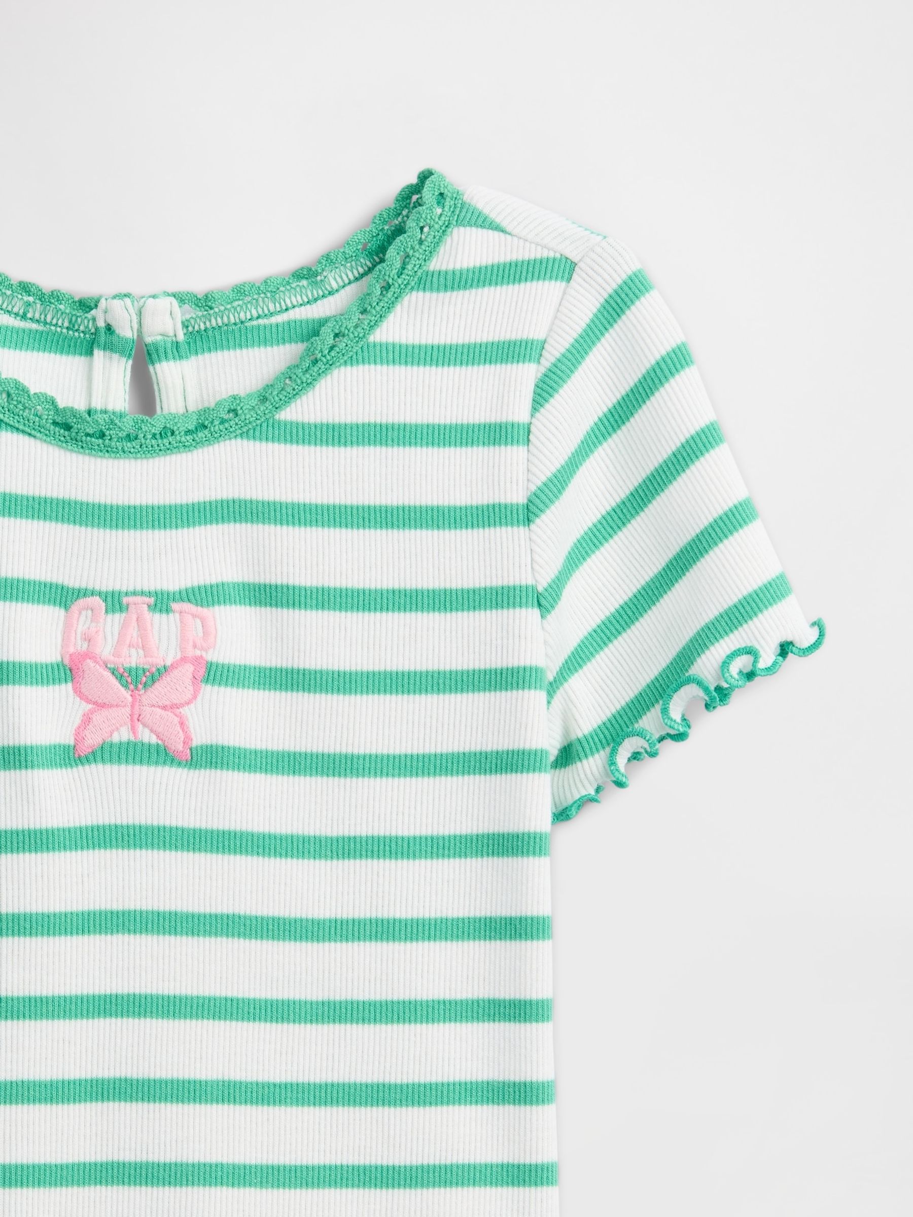 Green Stripe Embroidered Logo Rib T-Shirt - Image 3 of 3