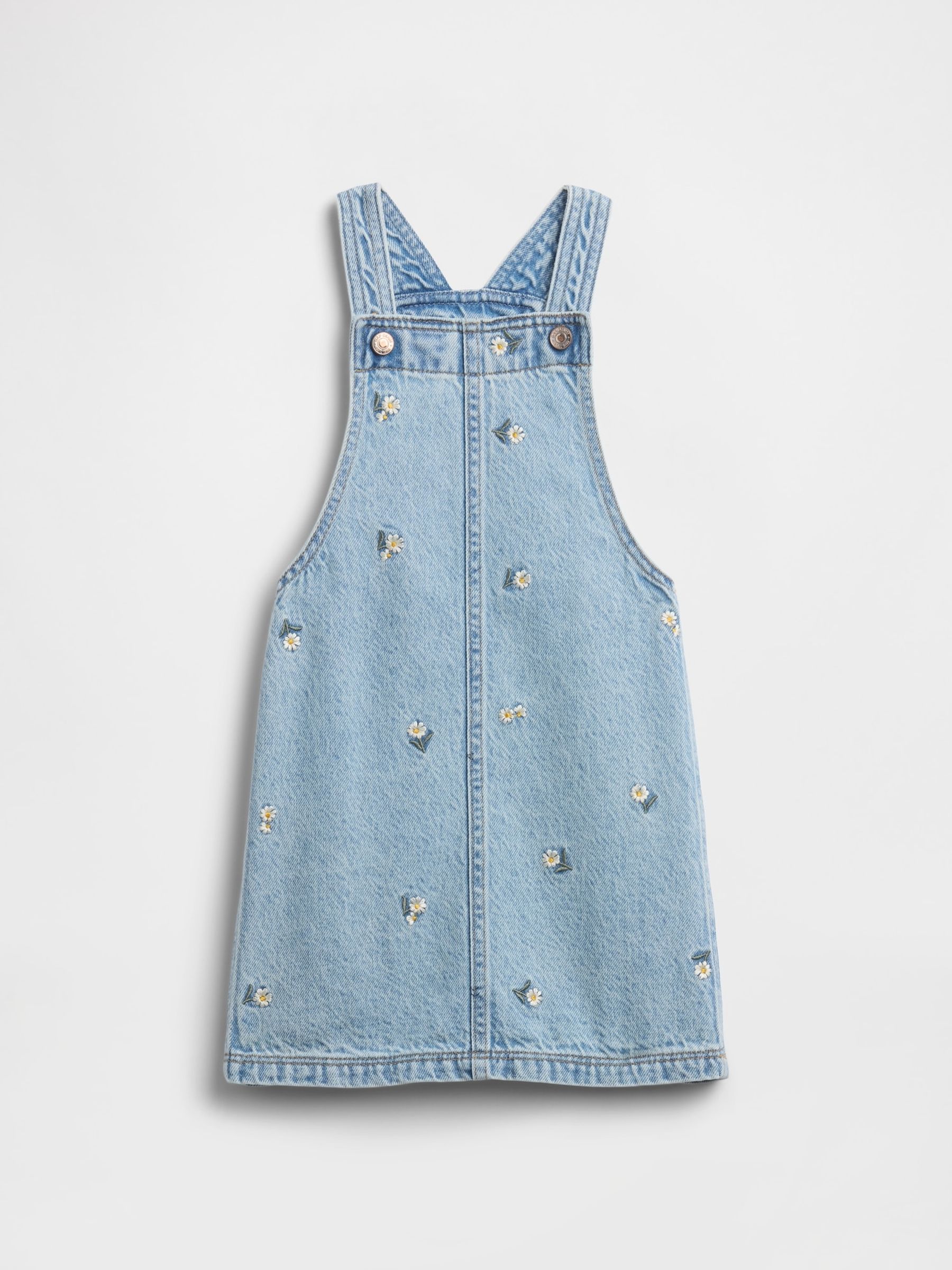Light Wash Floral Denim Pinafore - Image 1 of 3 Light Wash Floral Denim Pinafore - Image 1 of 3