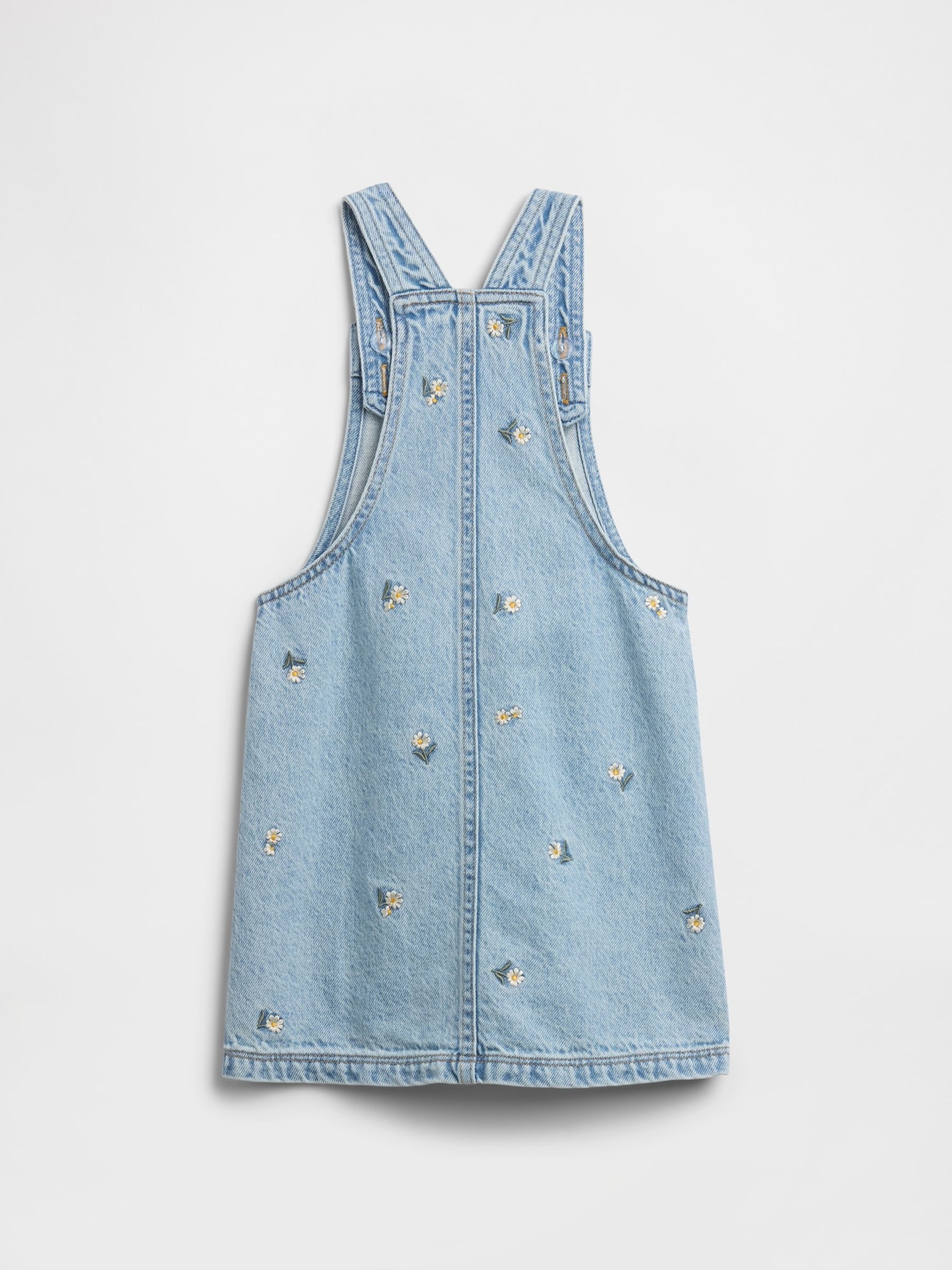 Light Wash Floral Denim Pinafore - Image 2 of 3 Light Wash Floral Denim Pinafore - Image 2 of 3