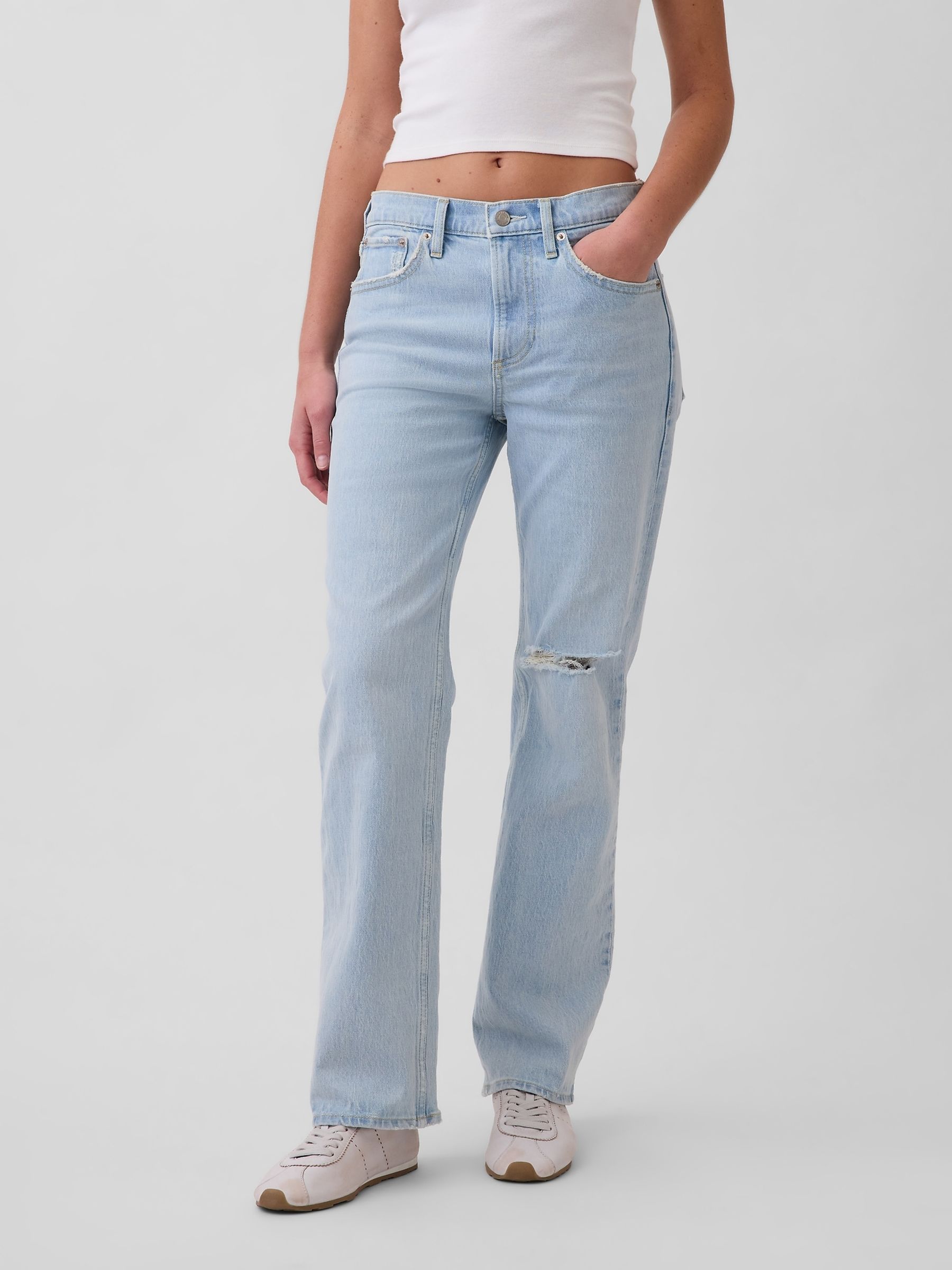 Light Wash Mid Rise Relaxed Straight Jeans - Image 1 of 4