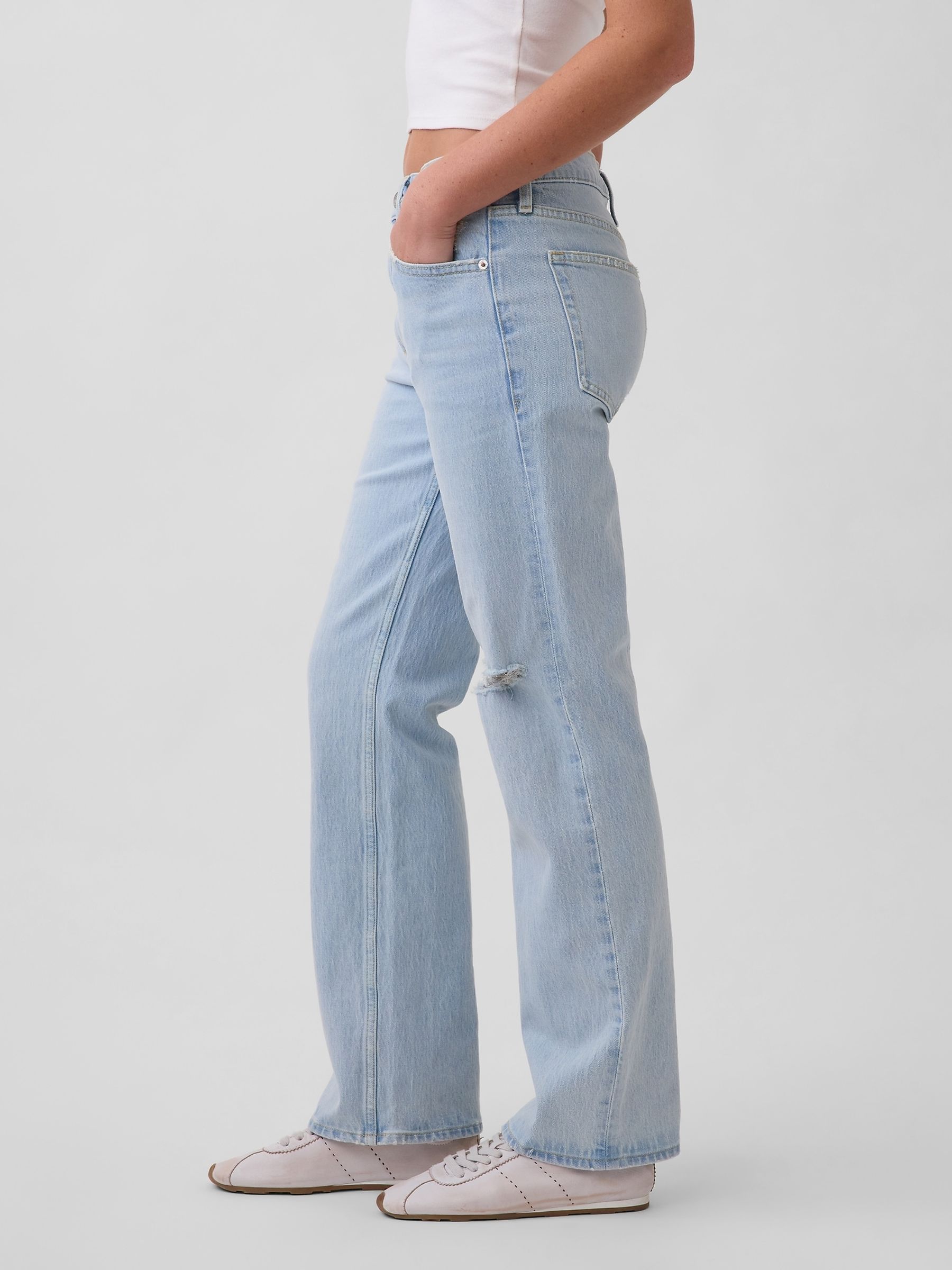Light Wash Mid Rise Relaxed Straight Jeans - Image 3 of 4