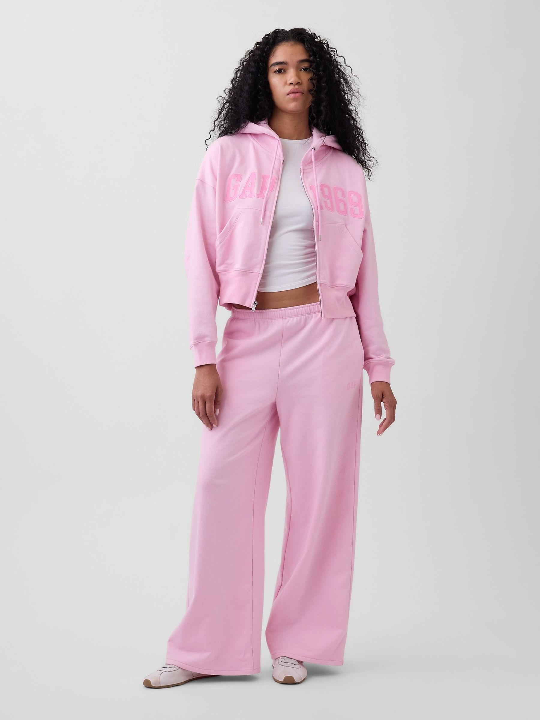 Pink French Terry Oversized 1969 Logo Zip Hoodie - Image 3 of 5