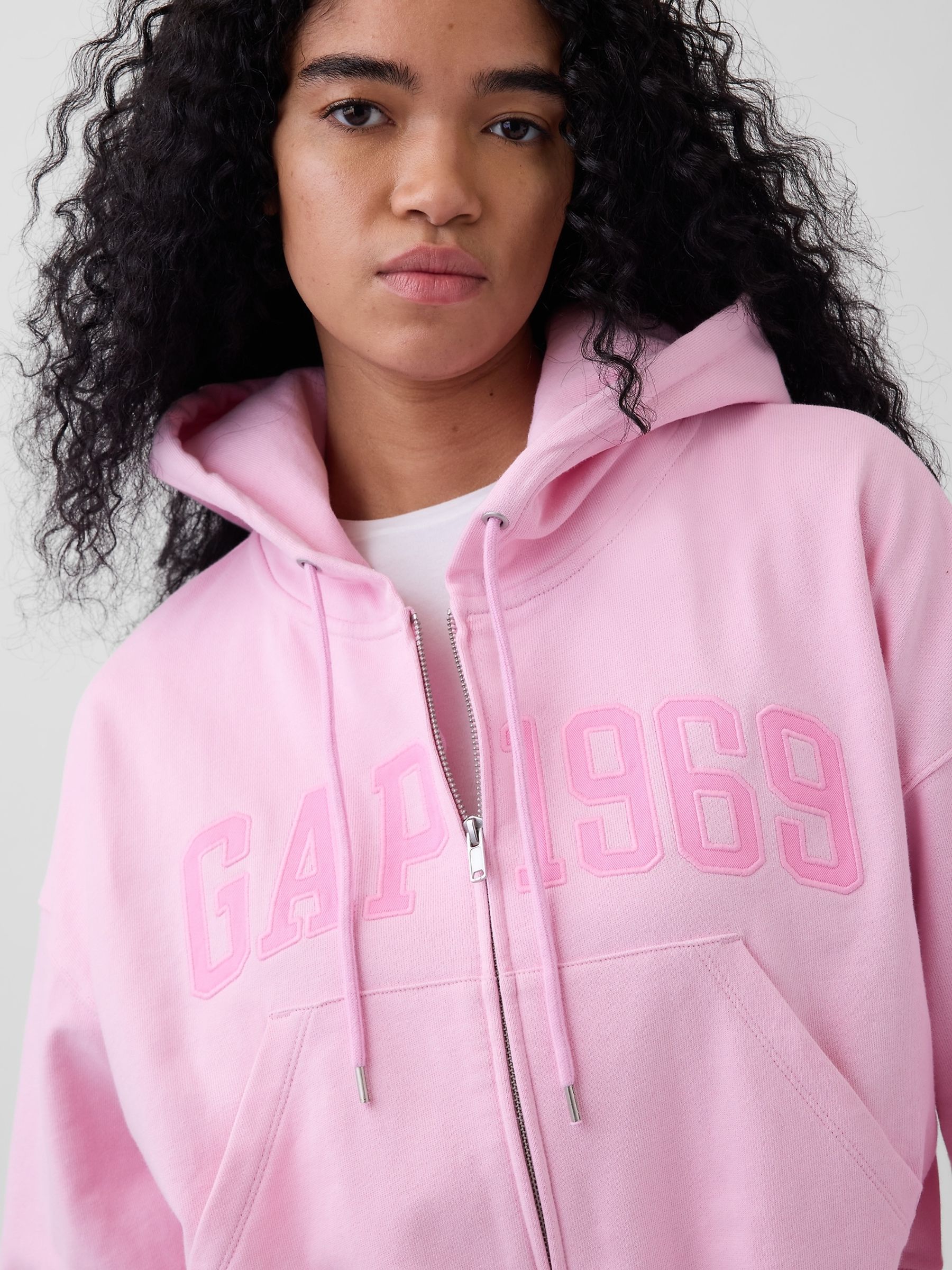 Pink French Terry Oversized 1969 Logo Zip Hoodie - Image 4 of 5