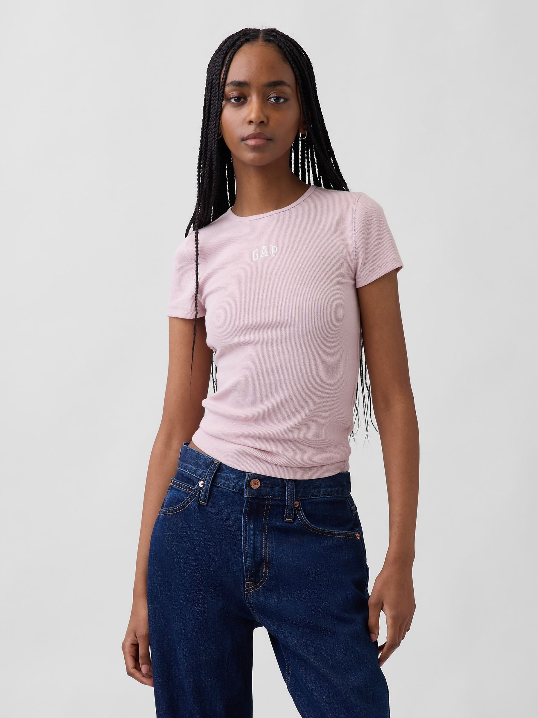 Pink Modern Rib Logo T-Shirt - Image 1 of 5