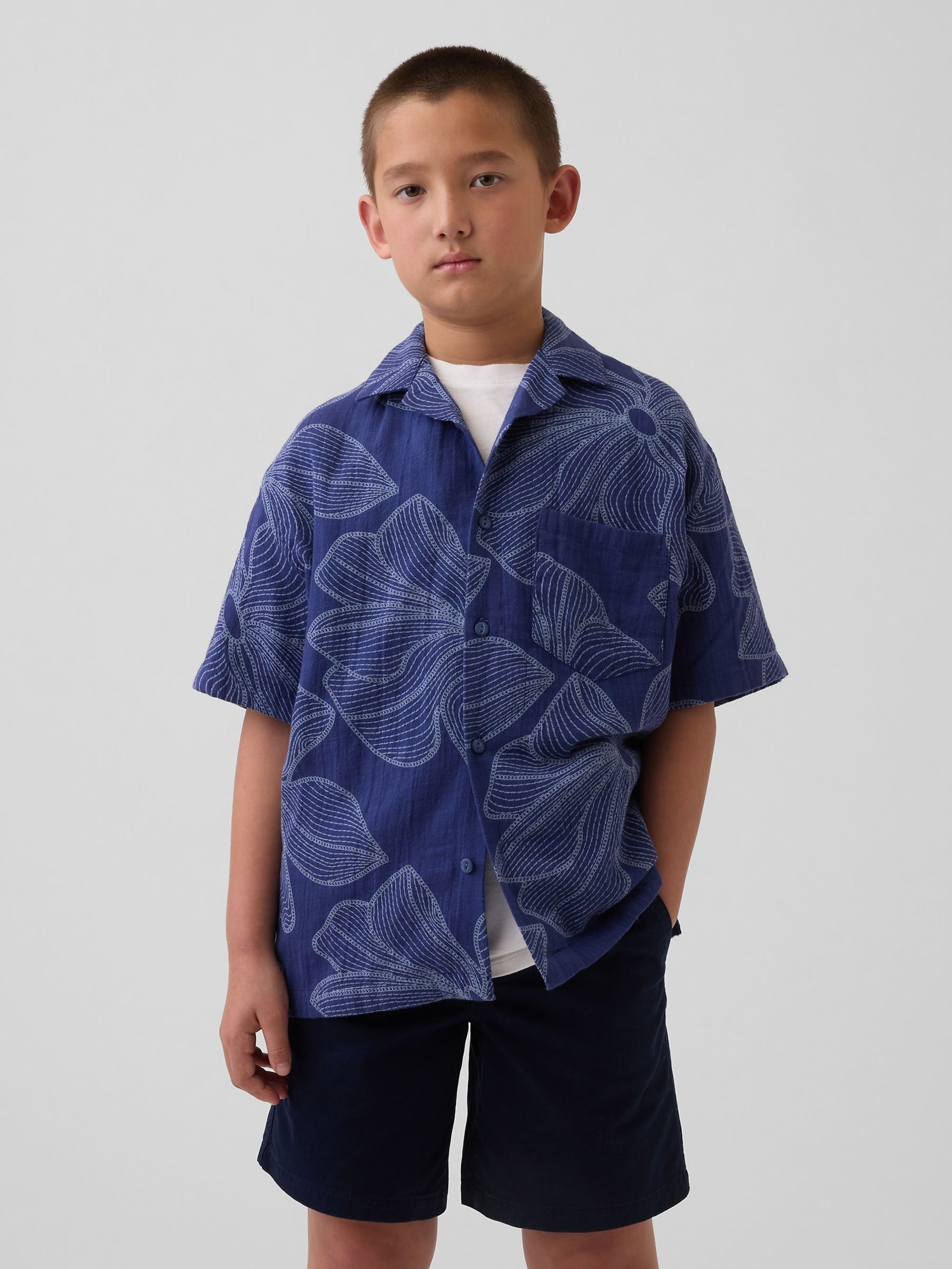 Blue Relaxed Holiday Shirt - Image 1 of 3 Blue Relaxed Holiday Shirt - Image 1 of 3