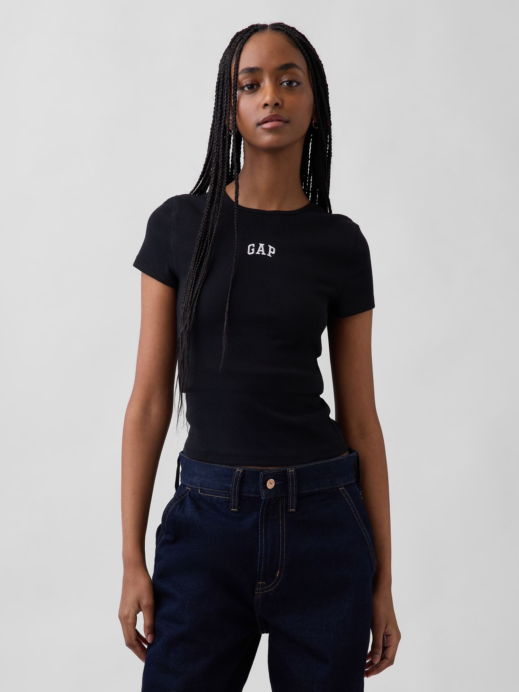 Black Modern Rib Logo T-Shirt - Image 1 of 5