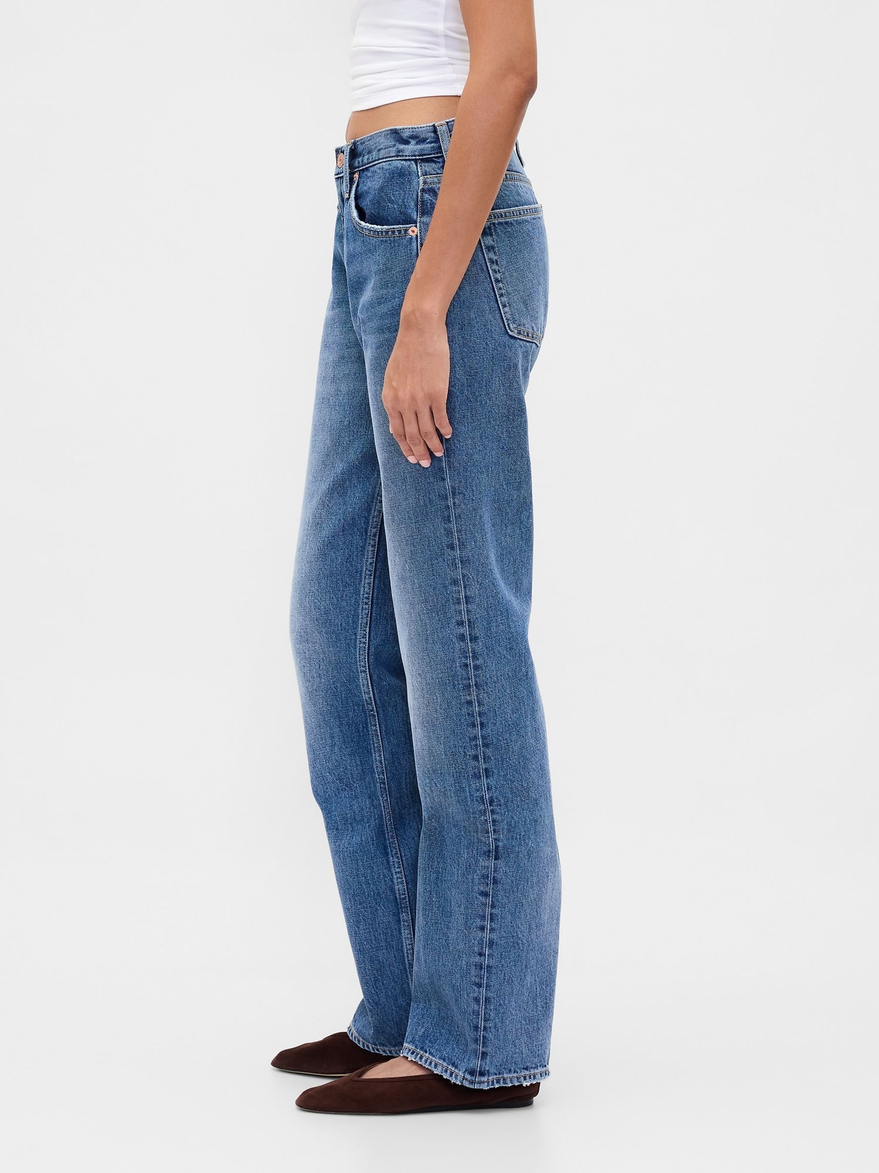 Medium Indigo Mid Rise Rigid Relaxed Straight Jeans - Image 3 of 4