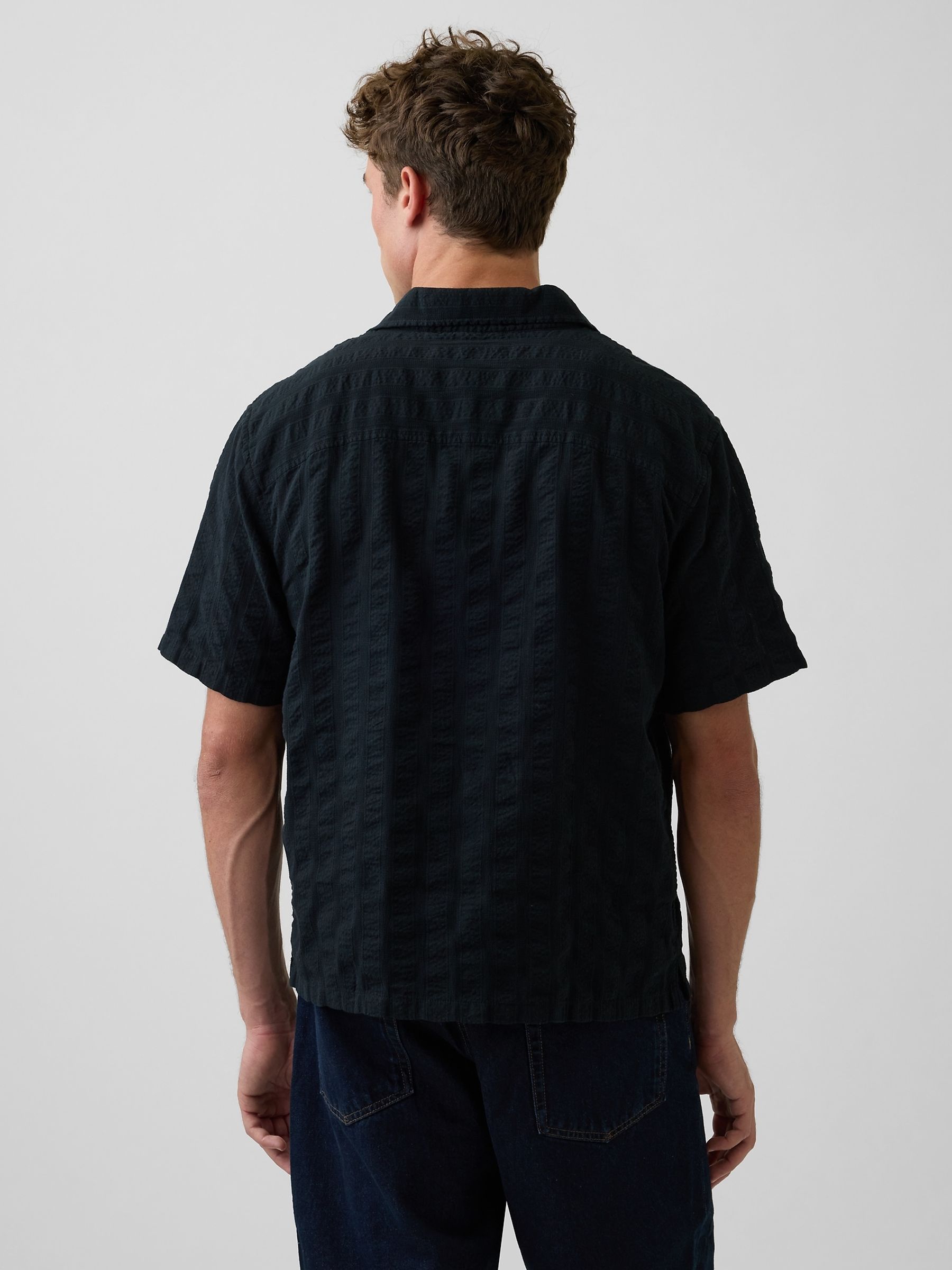 Black Dobby Relaxed Straight-Hem Shirt - Image 2 of 4
