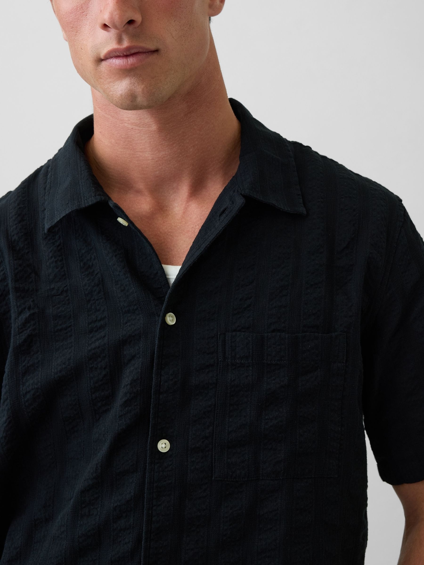 Black Dobby Relaxed Straight-Hem Shirt - Image 4 of 4