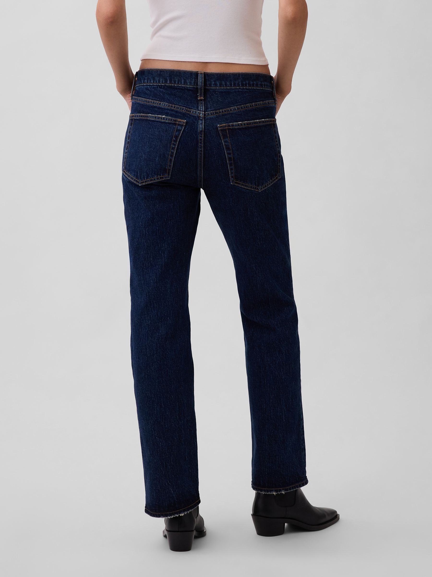 Dark Wash Mid Rise Relaxed Straight Jeans - Image 2 of 4