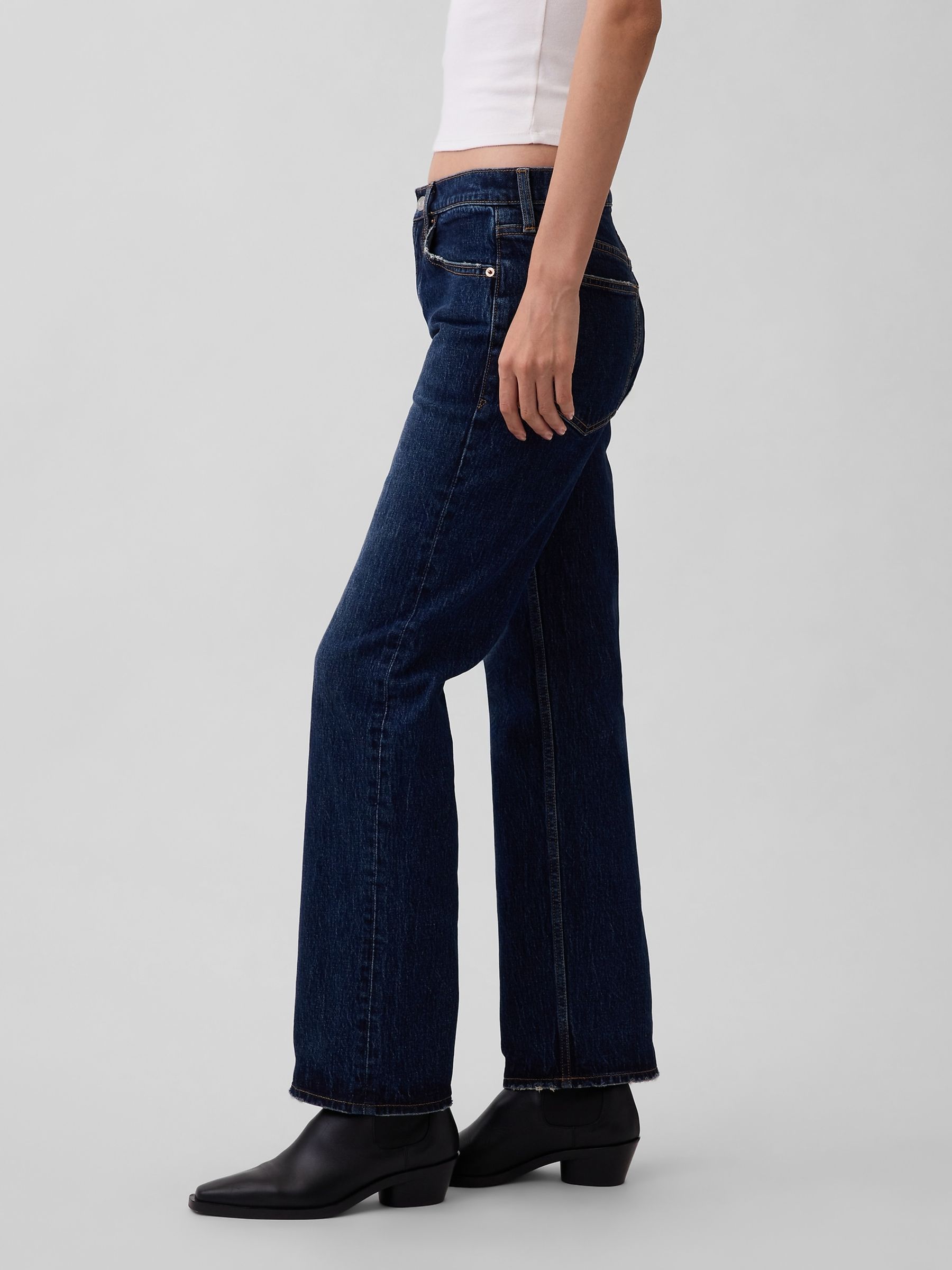 Dark Wash Mid Rise Relaxed Straight Jeans - Image 3 of 4