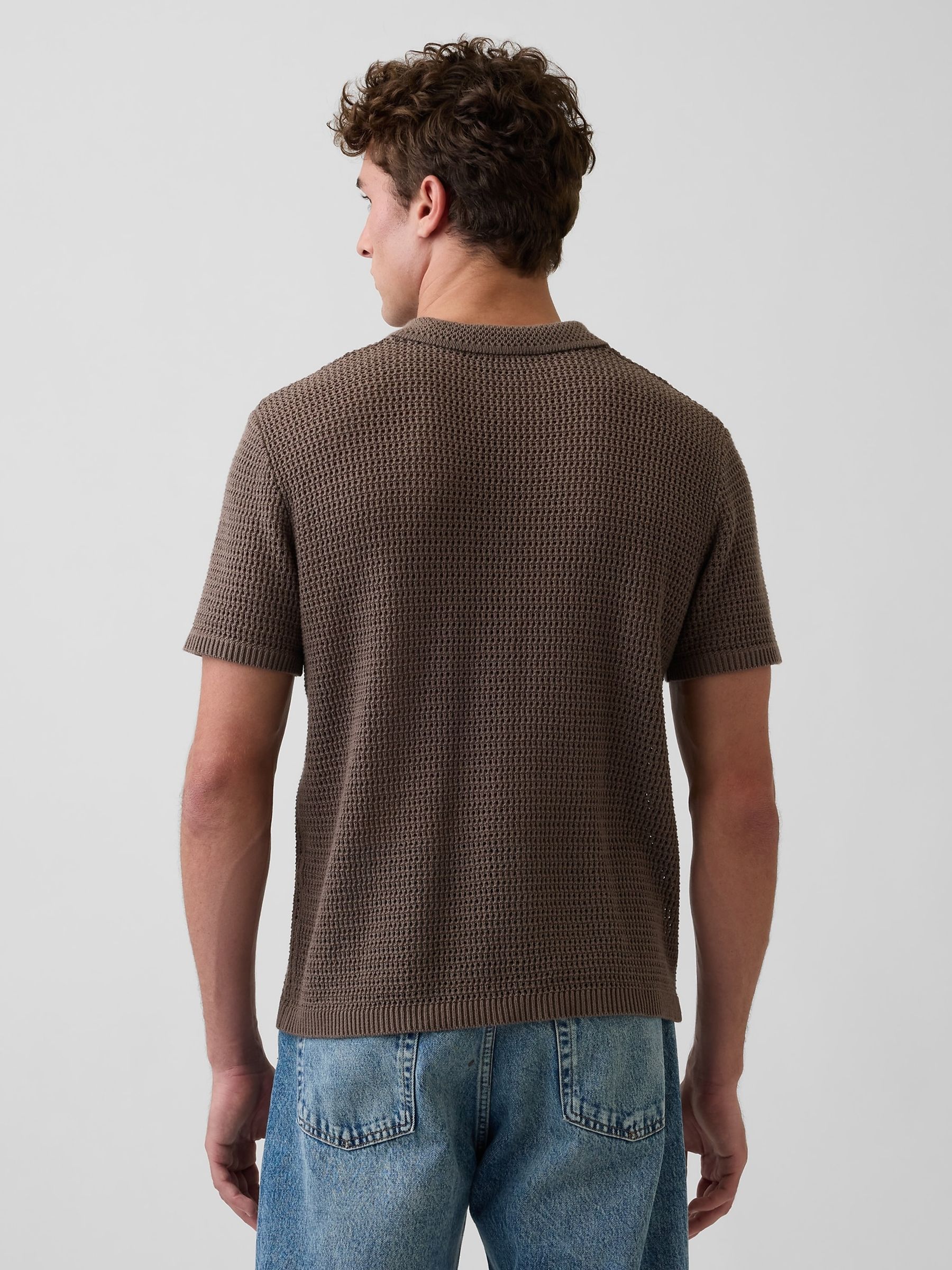 Brown Mesh Polo Jumper - Image 2 of 5