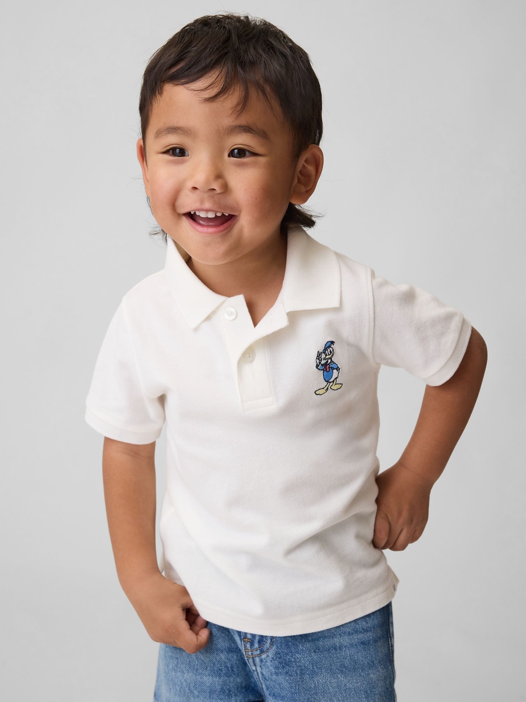White Donald Duck Disney Pique Polo Shirt - Image 1 of 4 White Donald Duck Disney Pique Polo Shirt - Image 1 of 4