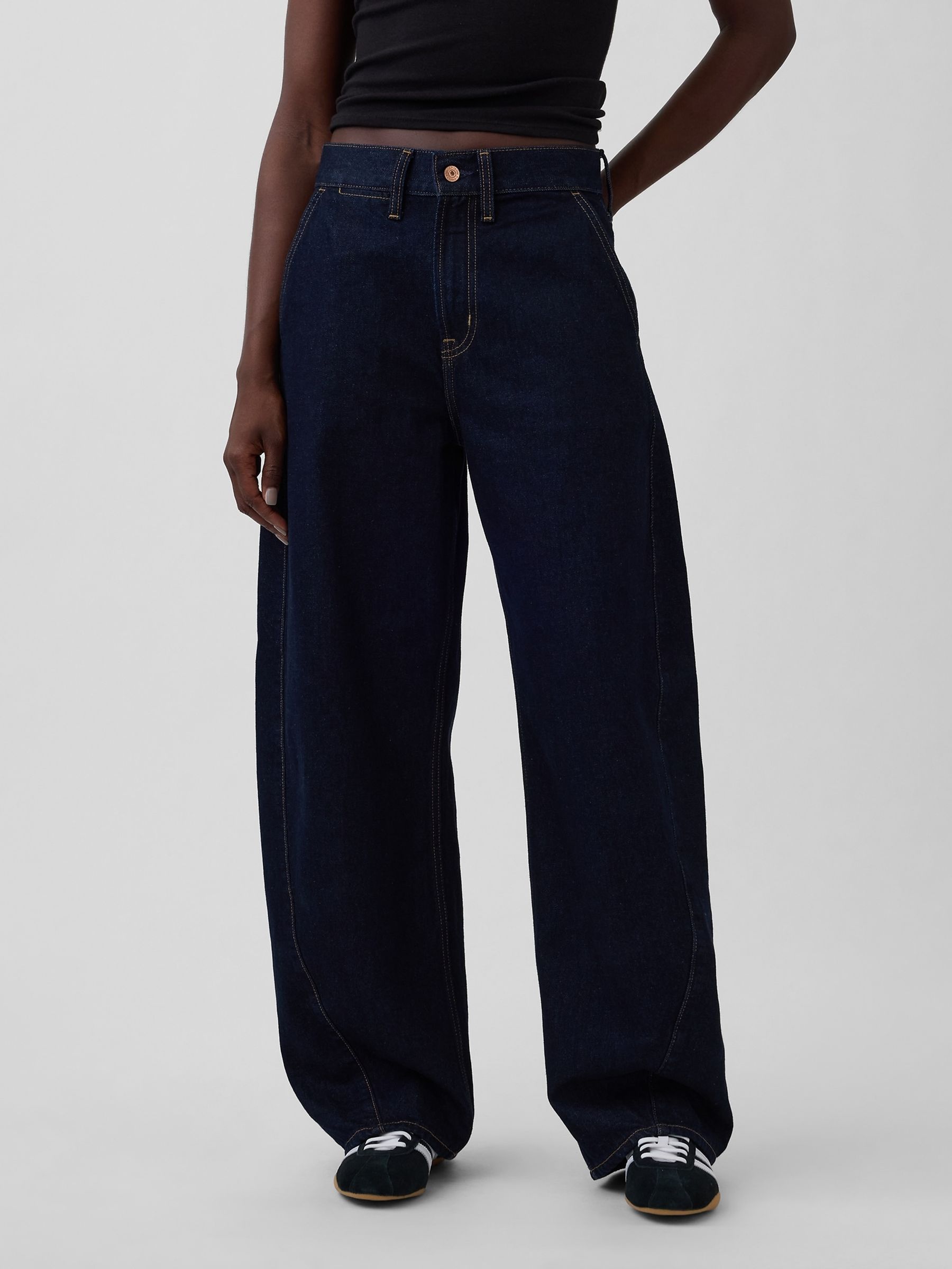 Dark Wash High Waisted Baggy Barrel Jeans - Image 1 of 5