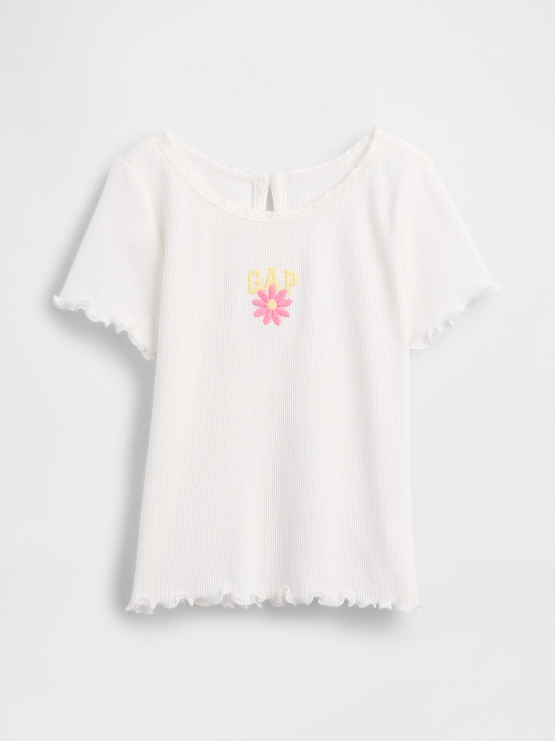 White Embroidered Logo Rib T-Shirt - Image 1 of 3