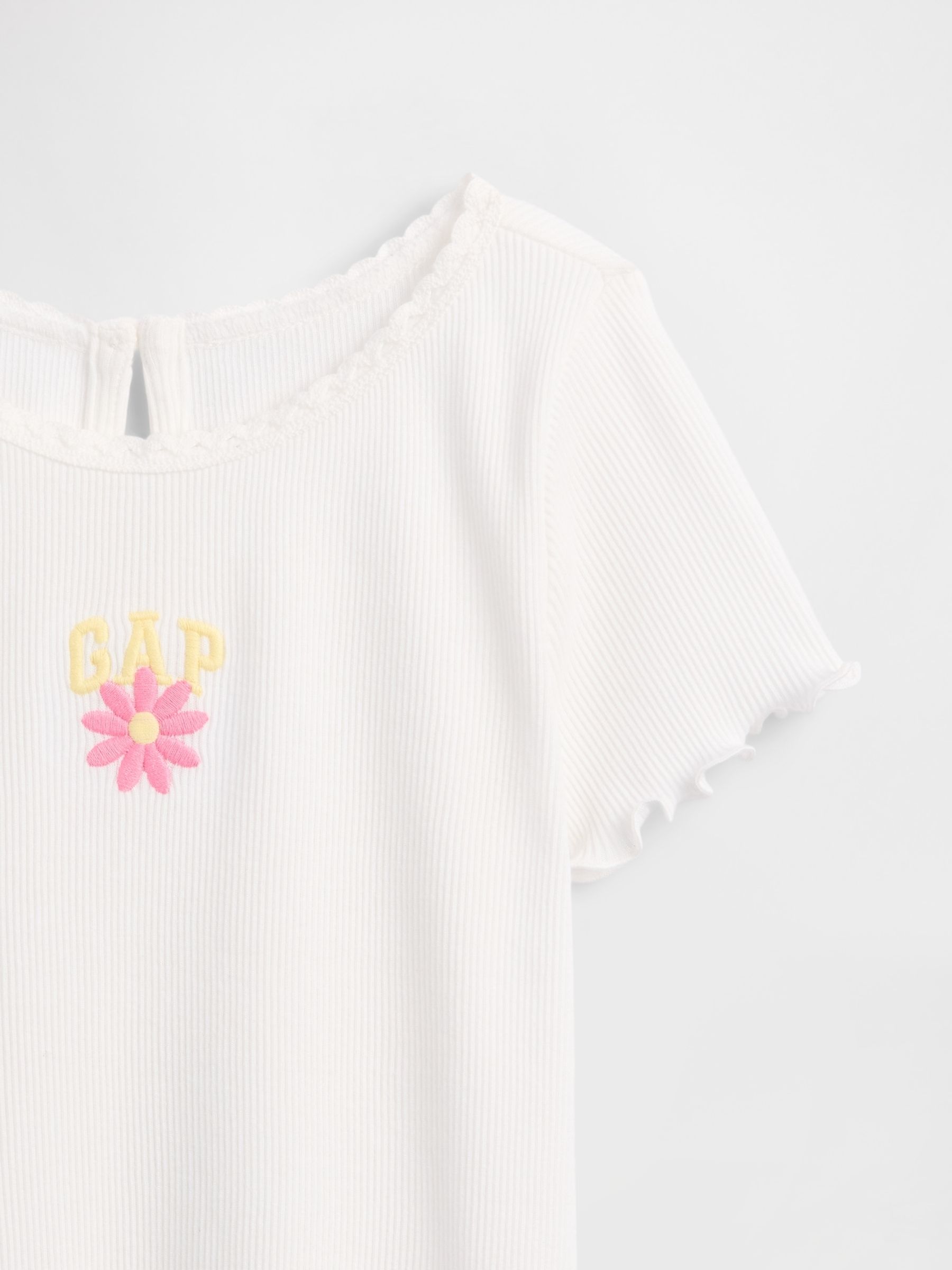 White Embroidered Logo Rib T-Shirt - Image 3 of 3