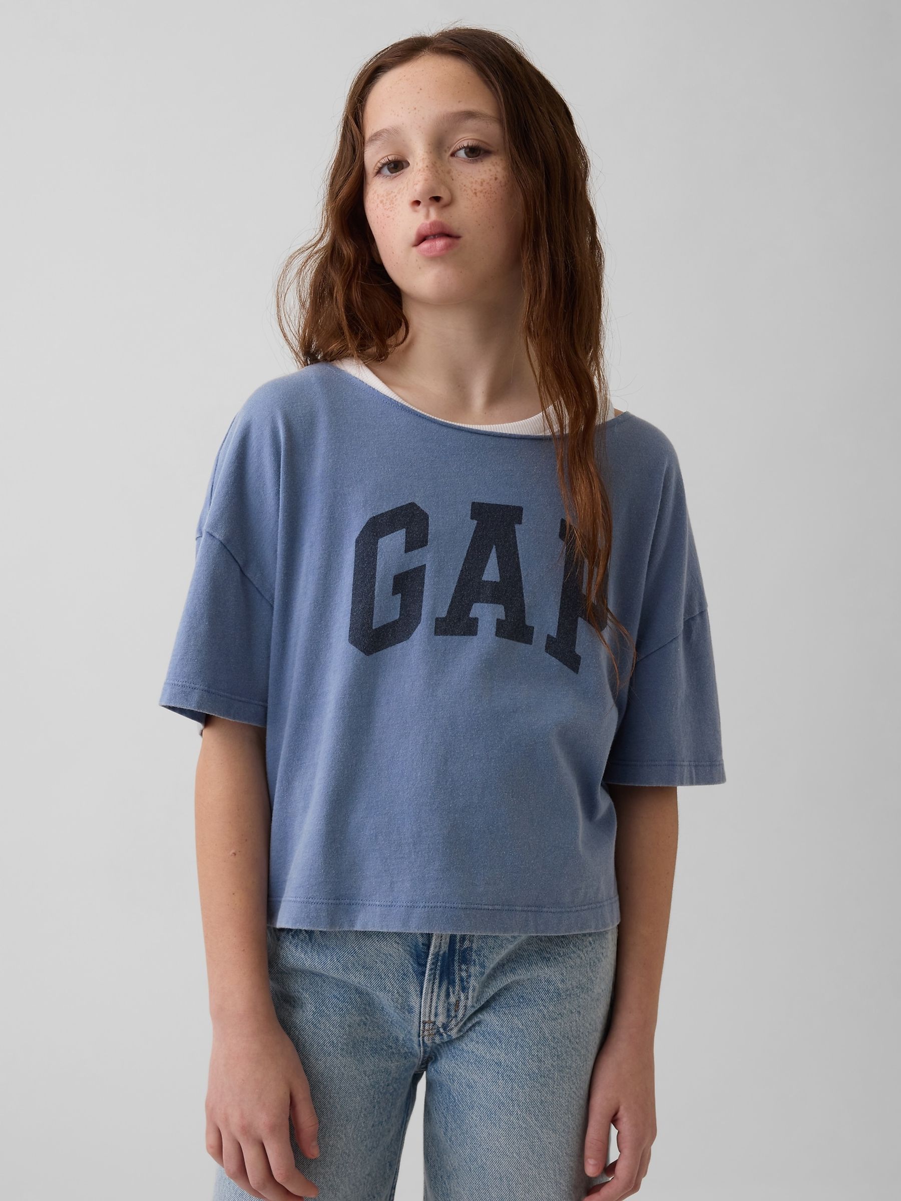 Blue Oversized Wide-Neck T-Shirt - Image 1 of 4