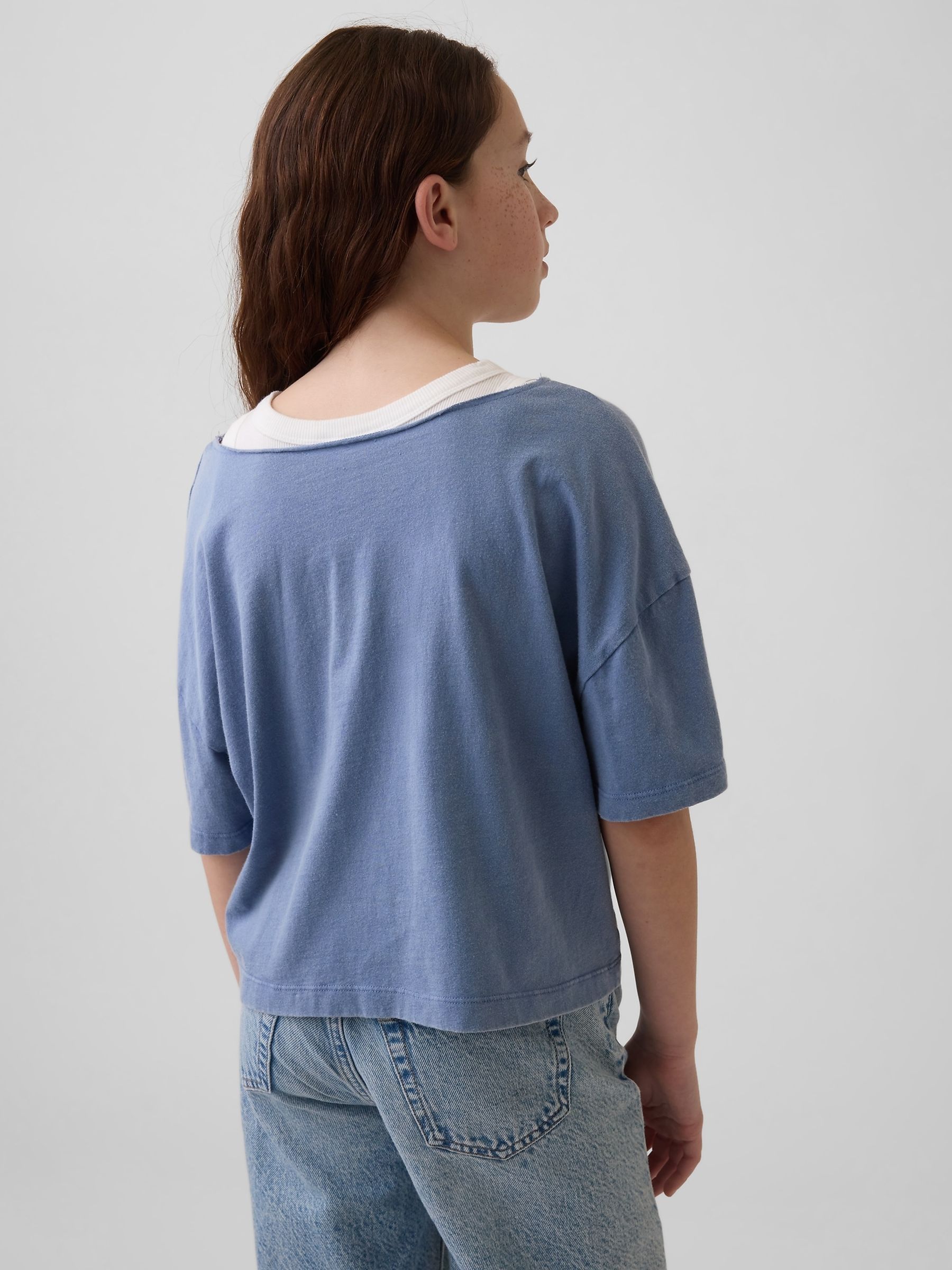 Blue Oversized Wide-Neck T-Shirt - Image 2 of 4