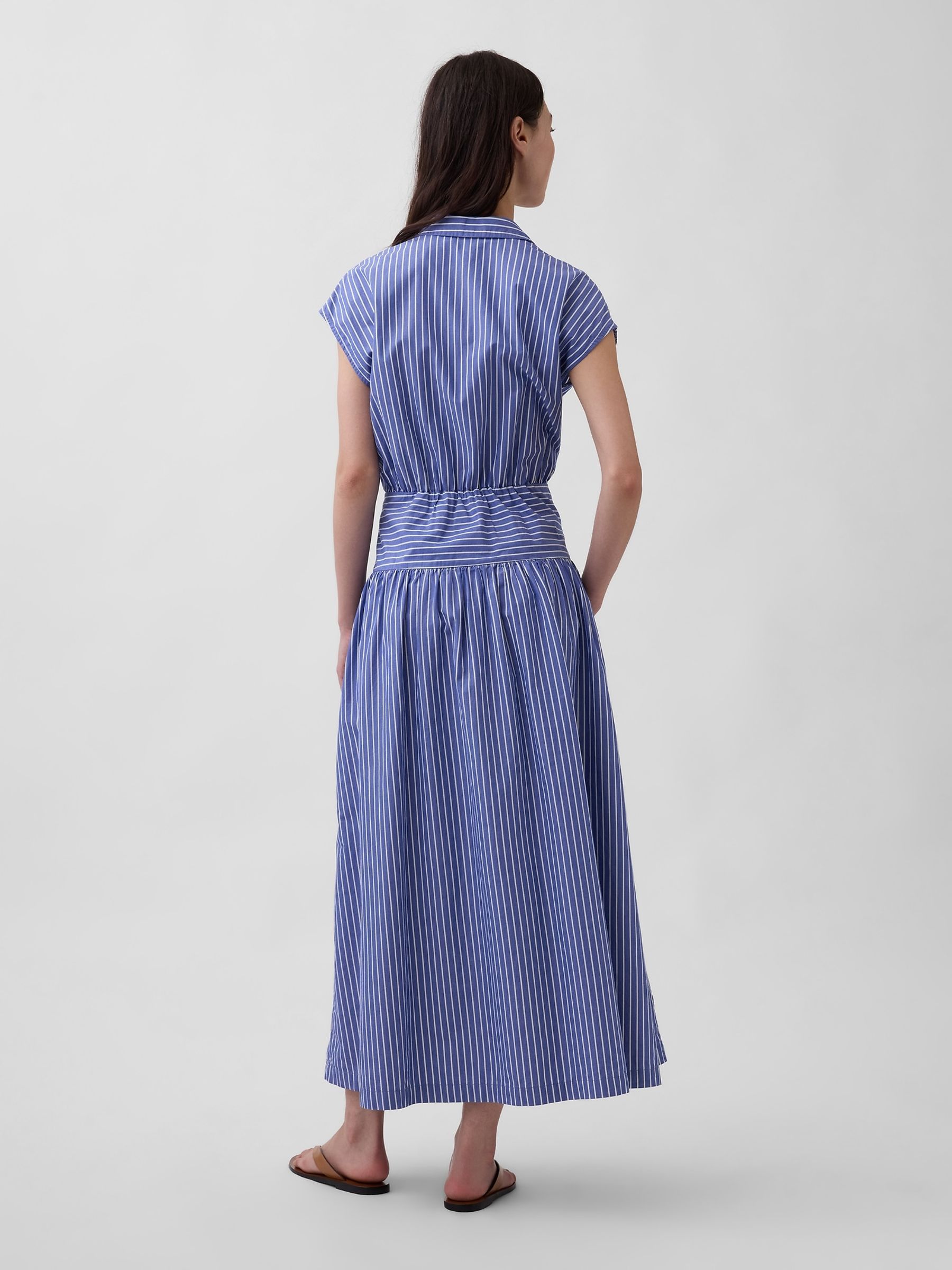 Blue Stripe Poplin Drop-Waist Maxi Shirt Dress - Image 2 of 4 Blue Stripe Poplin Drop-Waist Maxi Shirt Dress - Image 2 of 4