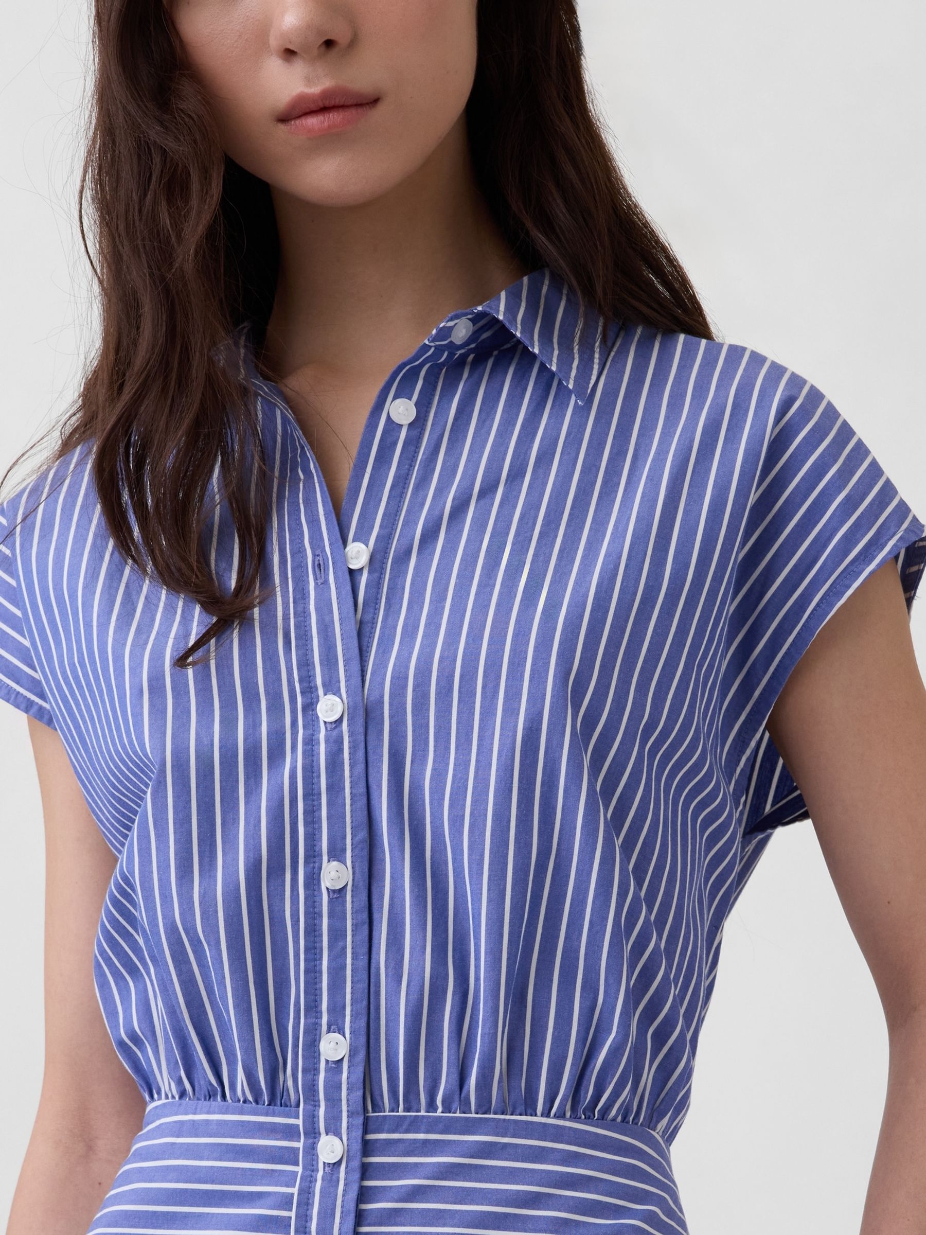 Blue Stripe Poplin Drop-Waist Maxi Shirt Dress - Image 4 of 4 Blue Stripe Poplin Drop-Waist Maxi Shirt Dress - Image 4 of 4
