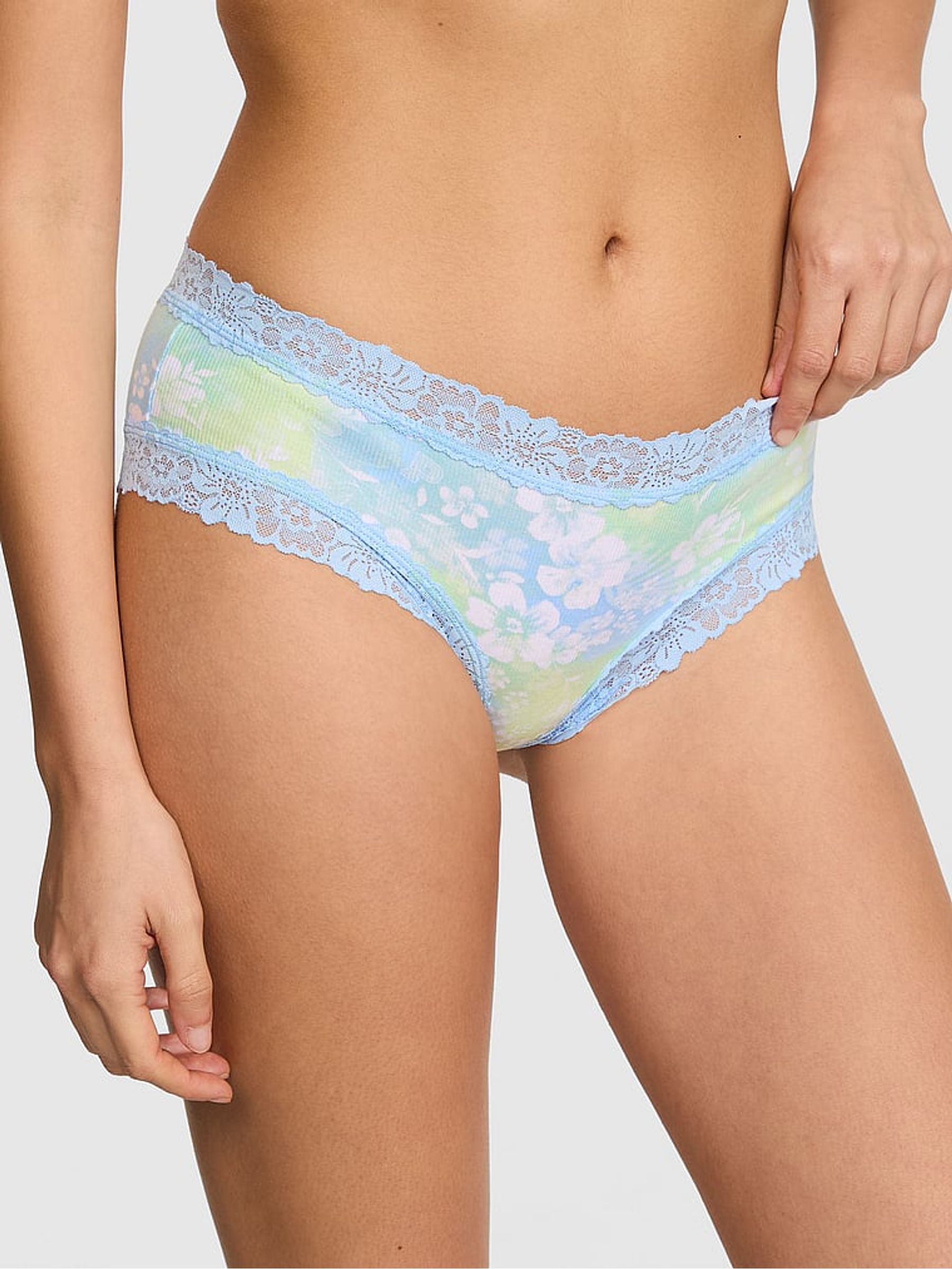 Blue Dancer Hibiscus Cheeky Lace Trim Rib Knickers - Image 1 of 2
