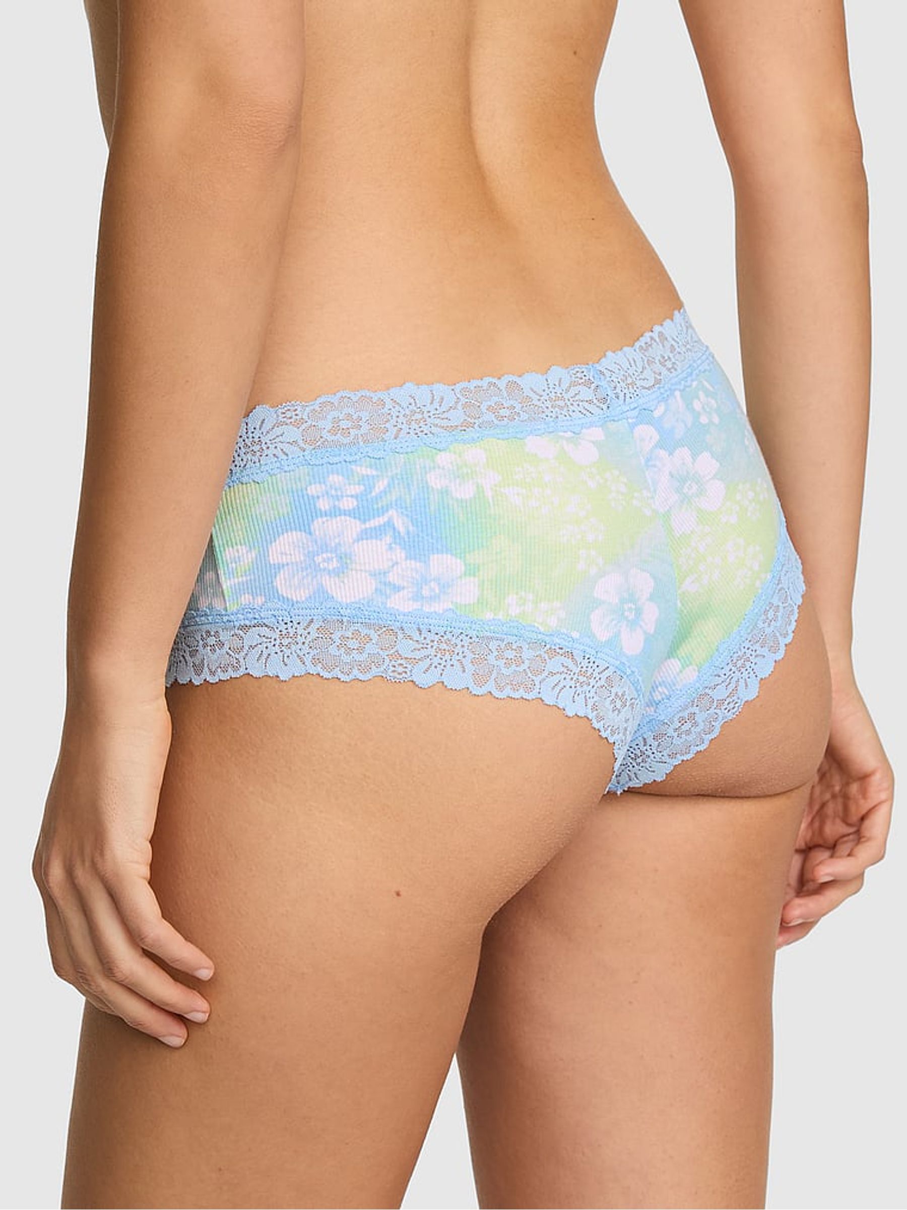 Blue Dancer Hibiscus Cheeky Lace Trim Rib Knickers - Image 2 of 2