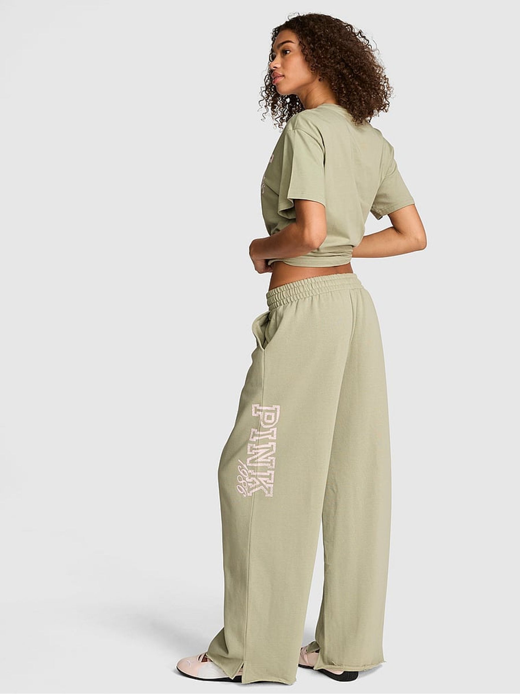 Slate Green Wide Leg Fleece Joggers - Image 2 of 2