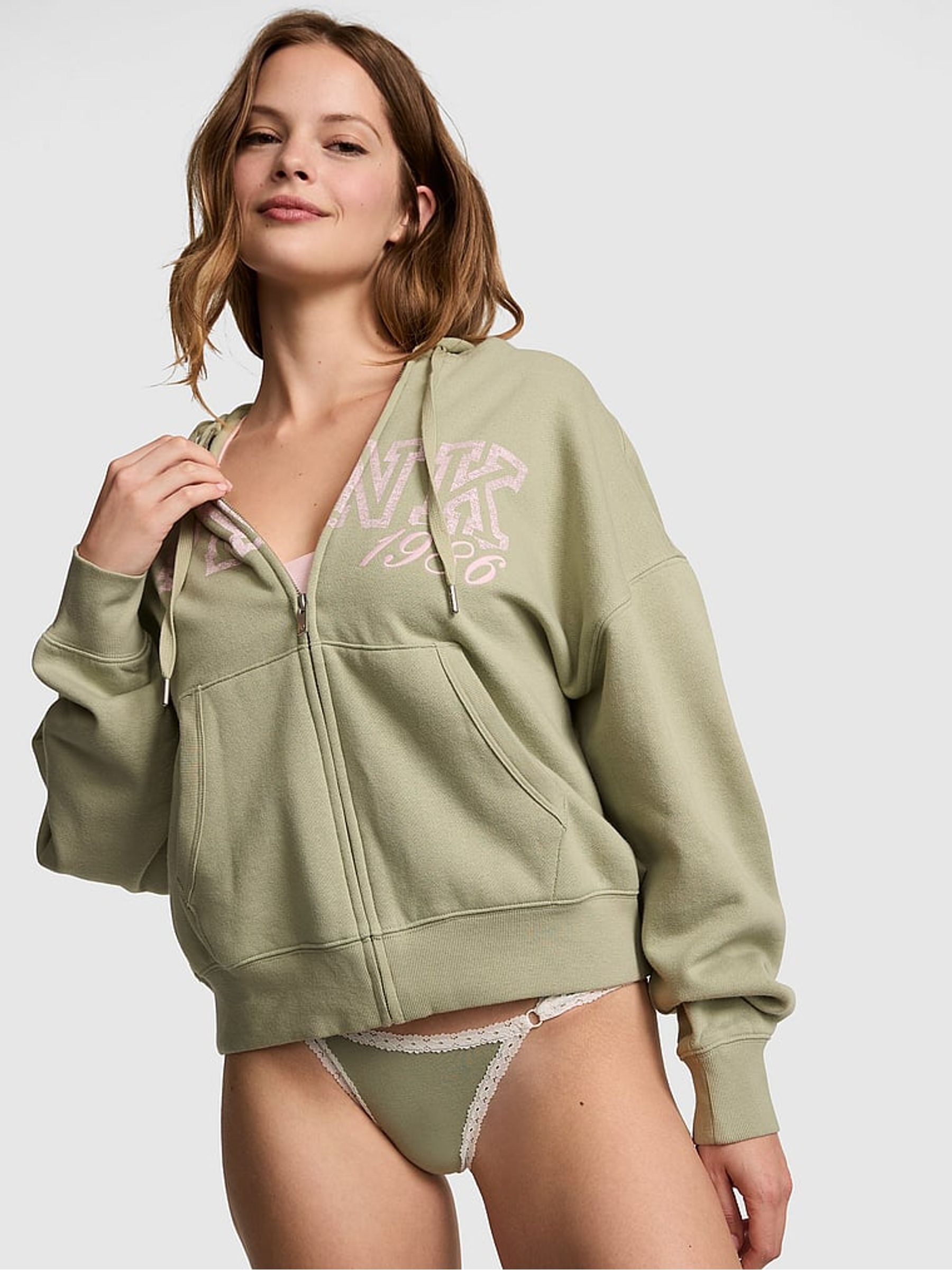 Slate Green Fleece Zip Up Hoodie - Image 1 of 2