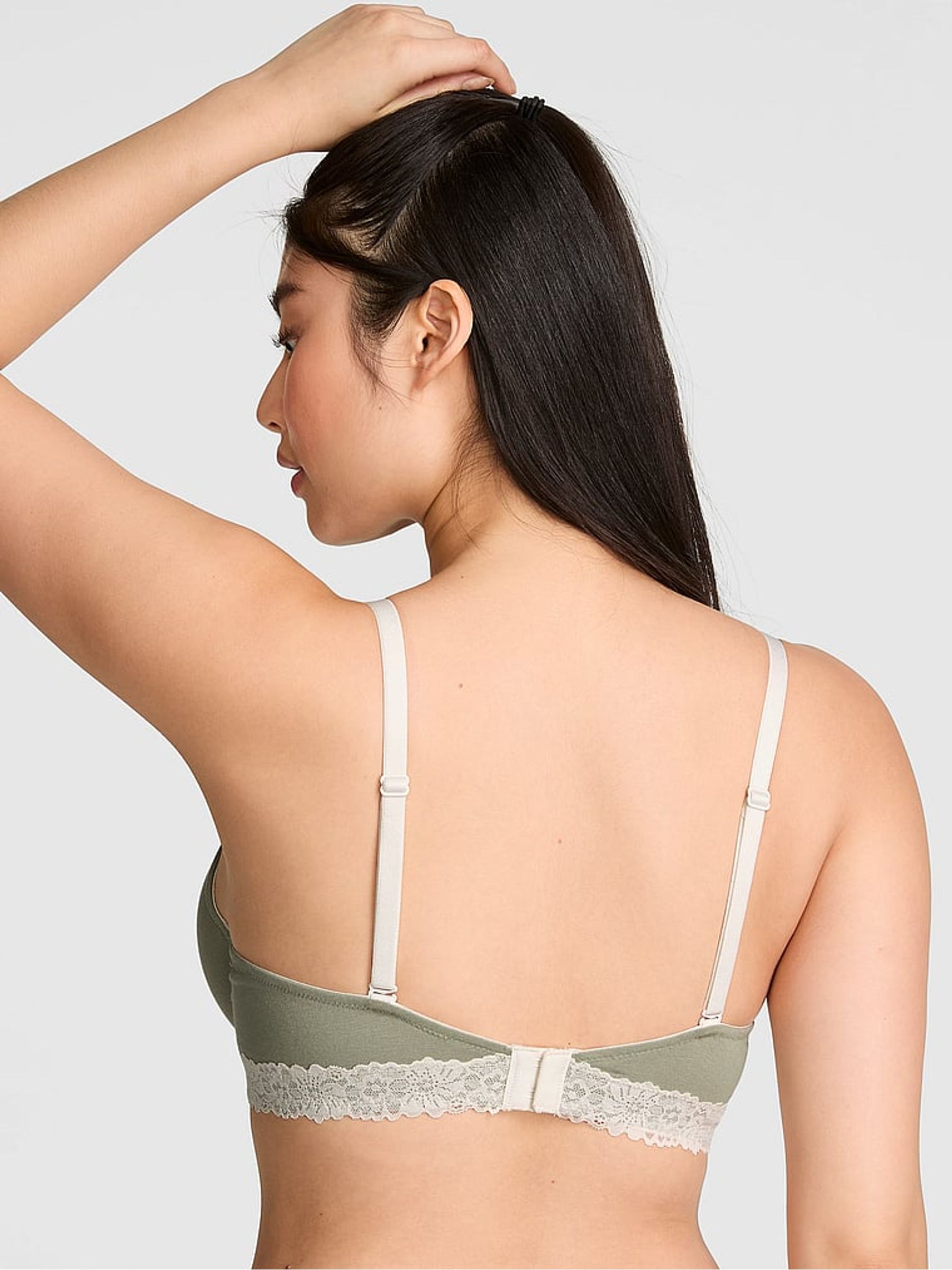 Slate Green Lightly Lined Cotton Heather Lace Trim Bra - Image 2 of 2 Slate Green Lightly Lined Cotton Heather Lace Trim Bra - Image 2 of 2