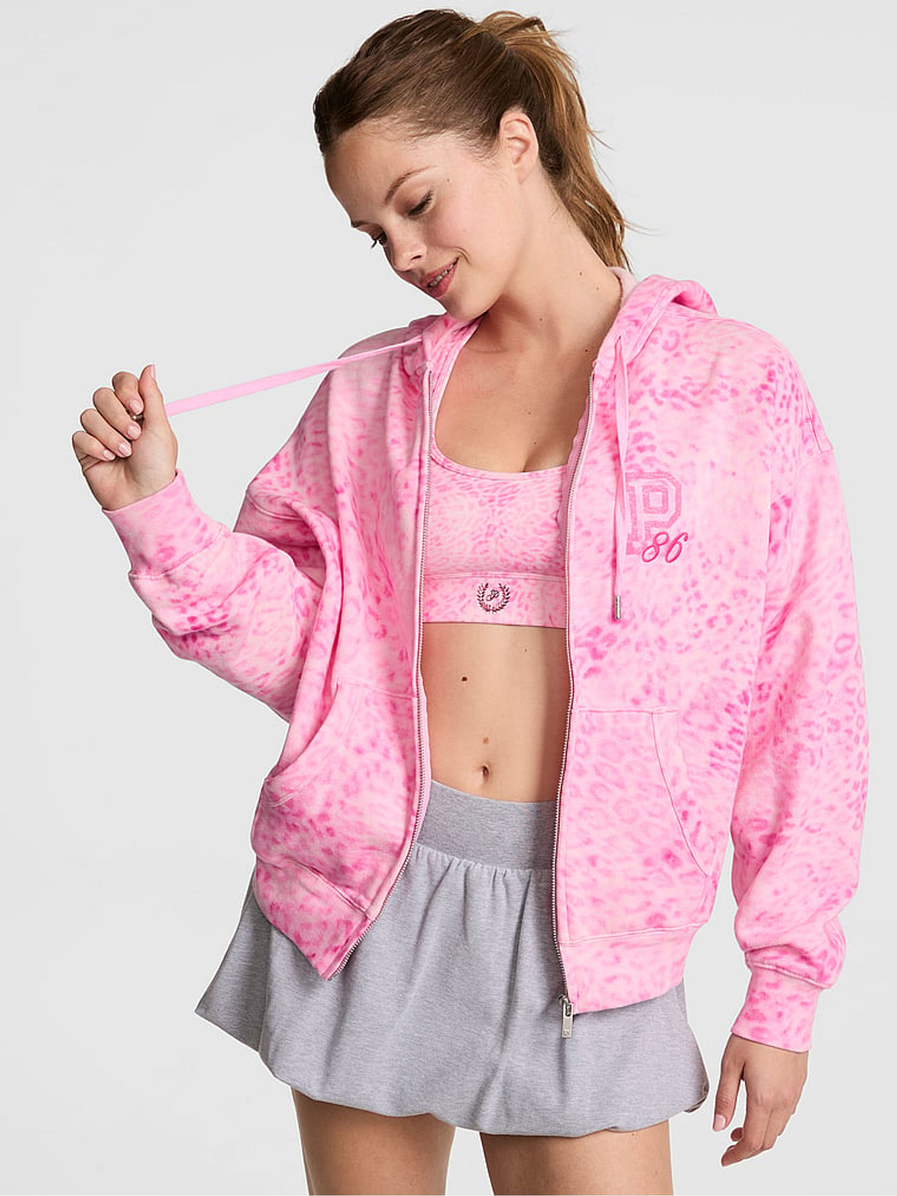 Coconut Pink Leopard Print Fleece Zip Up Hoodie - Image 1 of 2