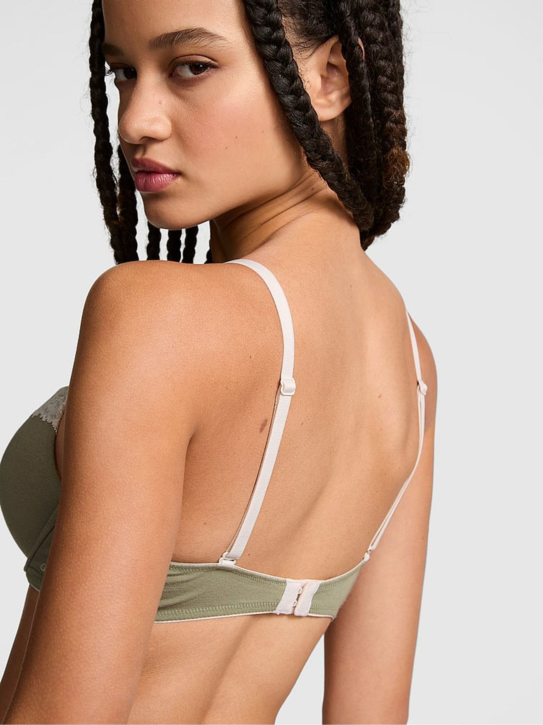 Slate Green Super Push Up Cotton Heather Lace Trim Bra - Image 2 of 3