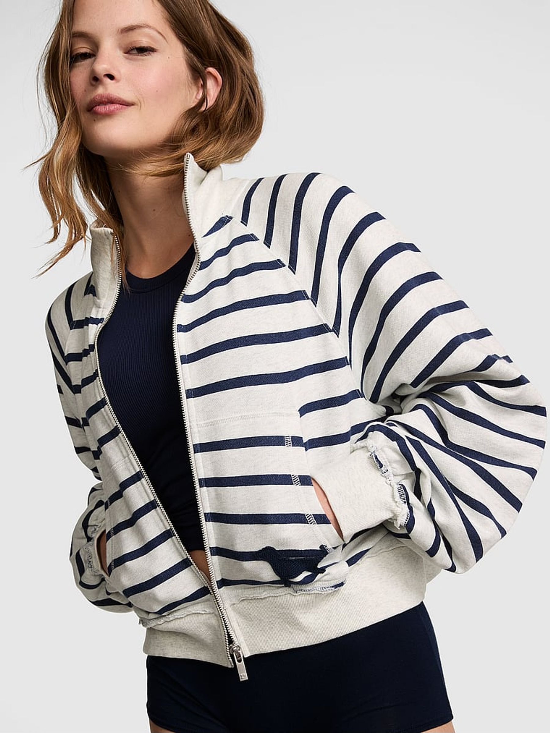 Noir Navy Blue Stripe Full Zip Sweatshirt - Image 1 of 2