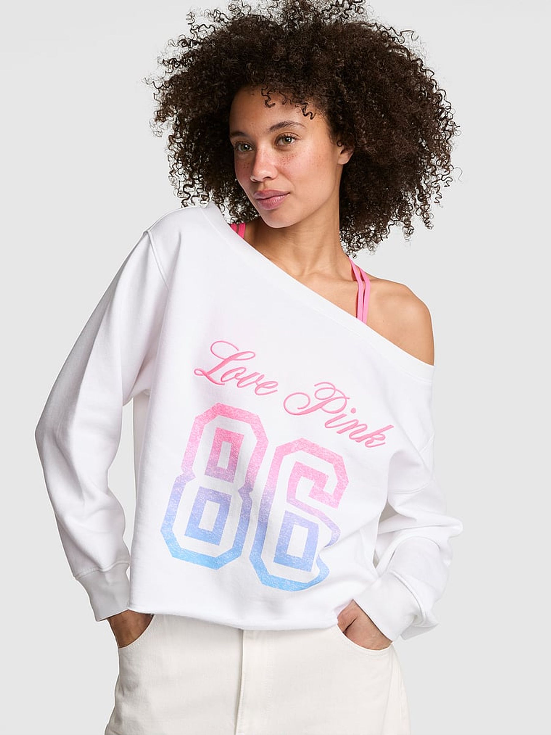 White Ombre Off The Shoulder Fleece Sweatshirt - Image 1 of 2