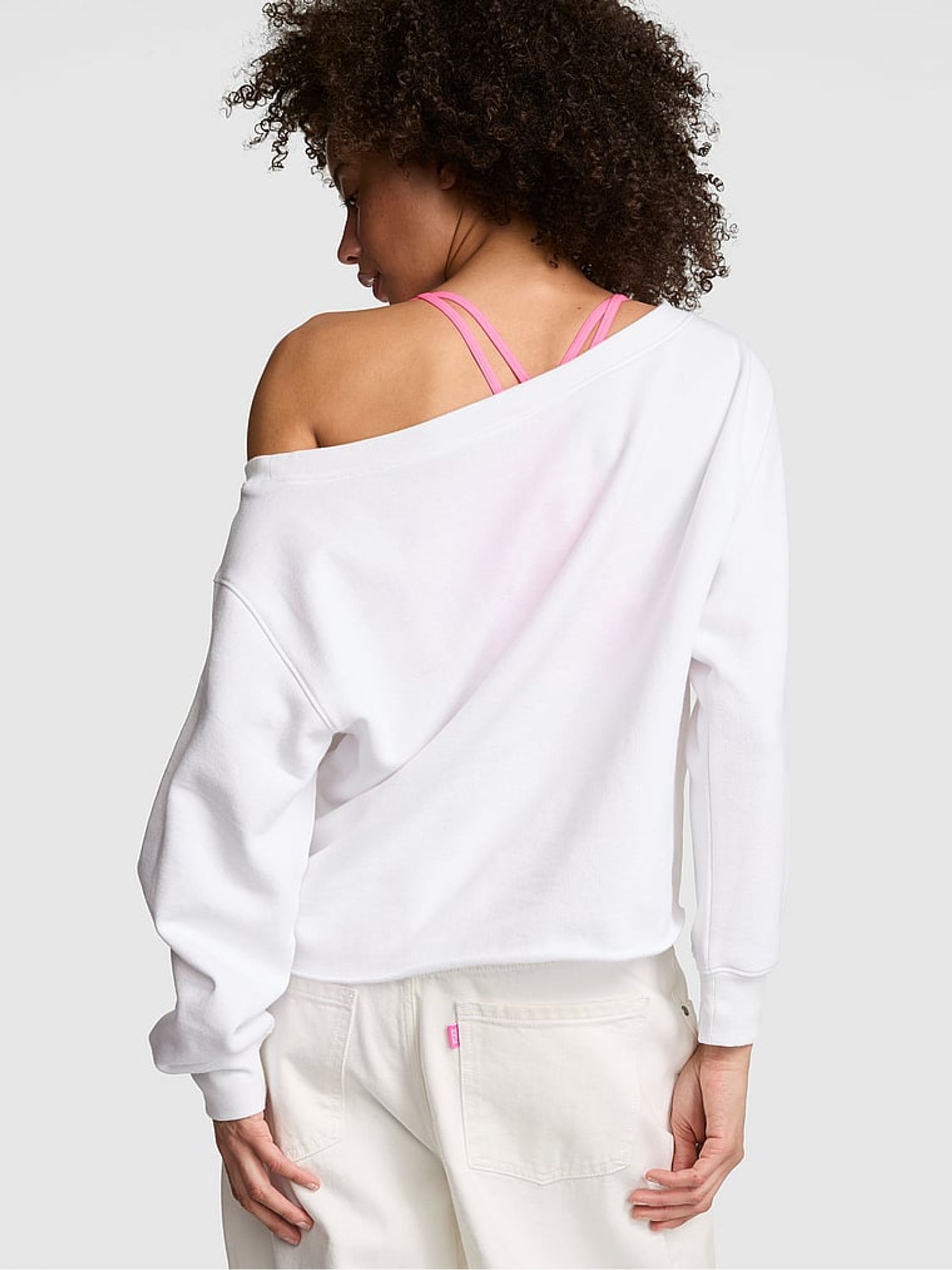 White Ombre Off The Shoulder Fleece Sweatshirt - Image 2 of 2