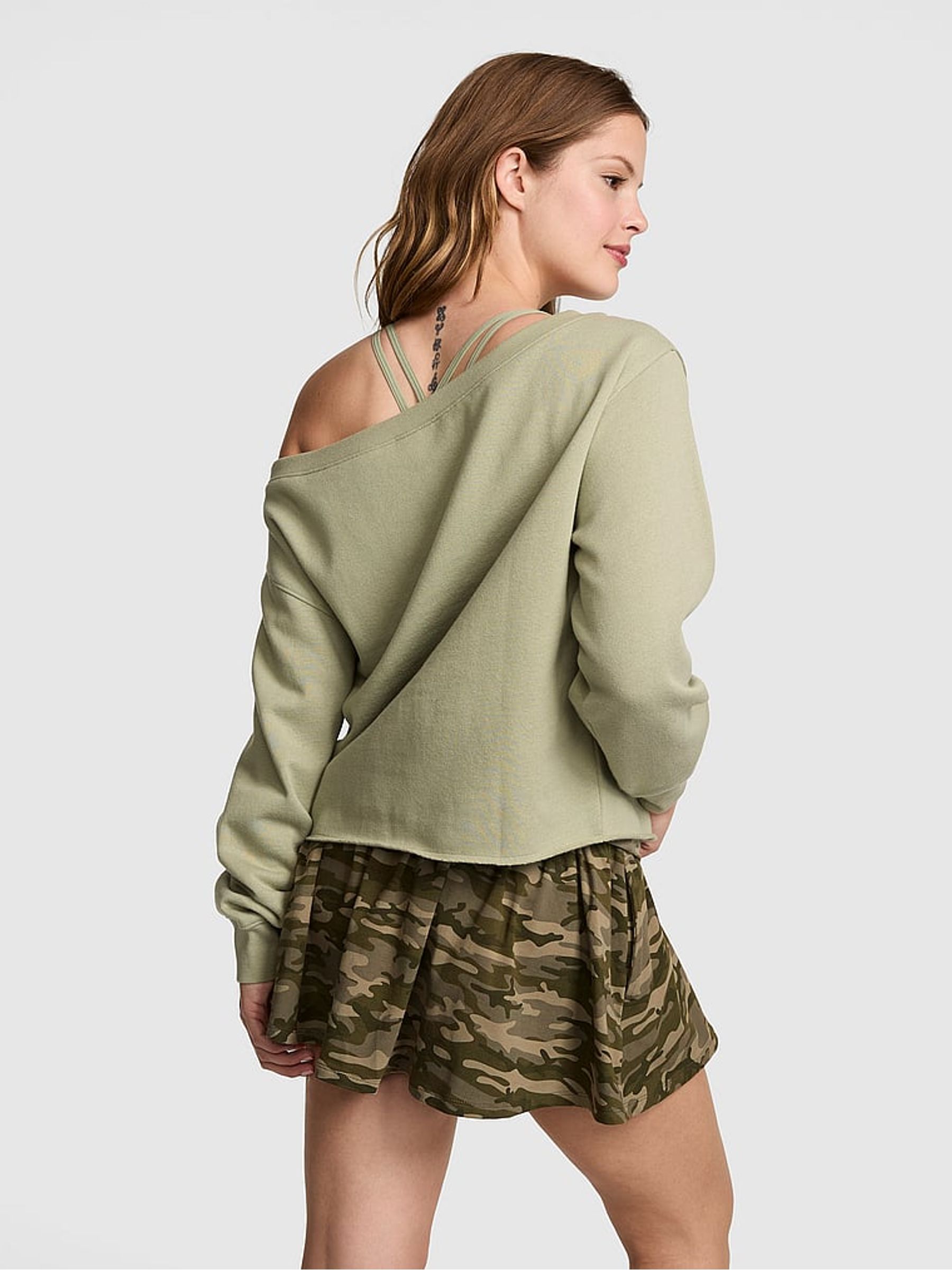 Slate Green Off The Shoulder Fleece Sweatshirt - Image 2 of 2