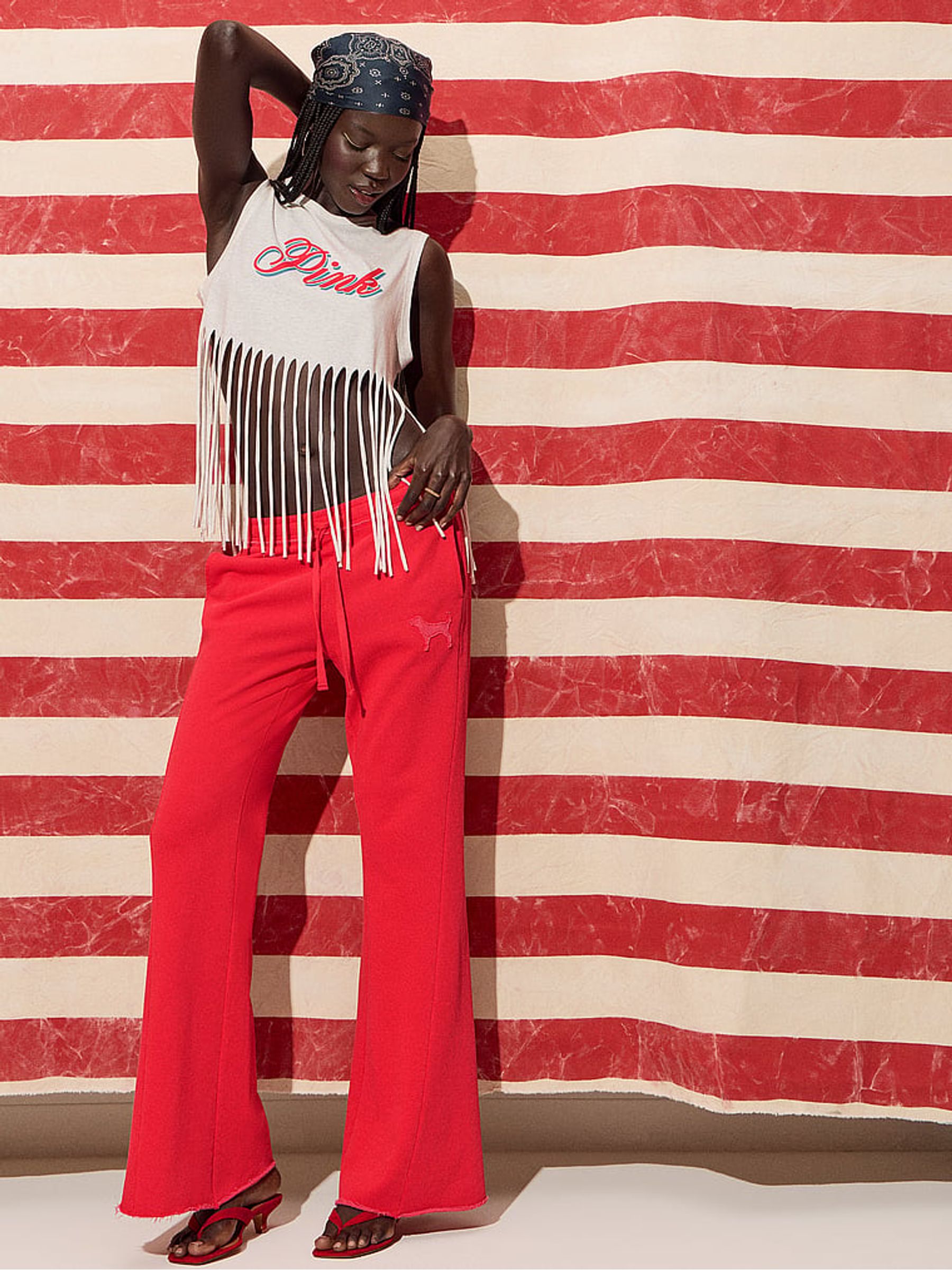 Bright Vermillion Red Wide Leg Joggers - Image 1 of 3