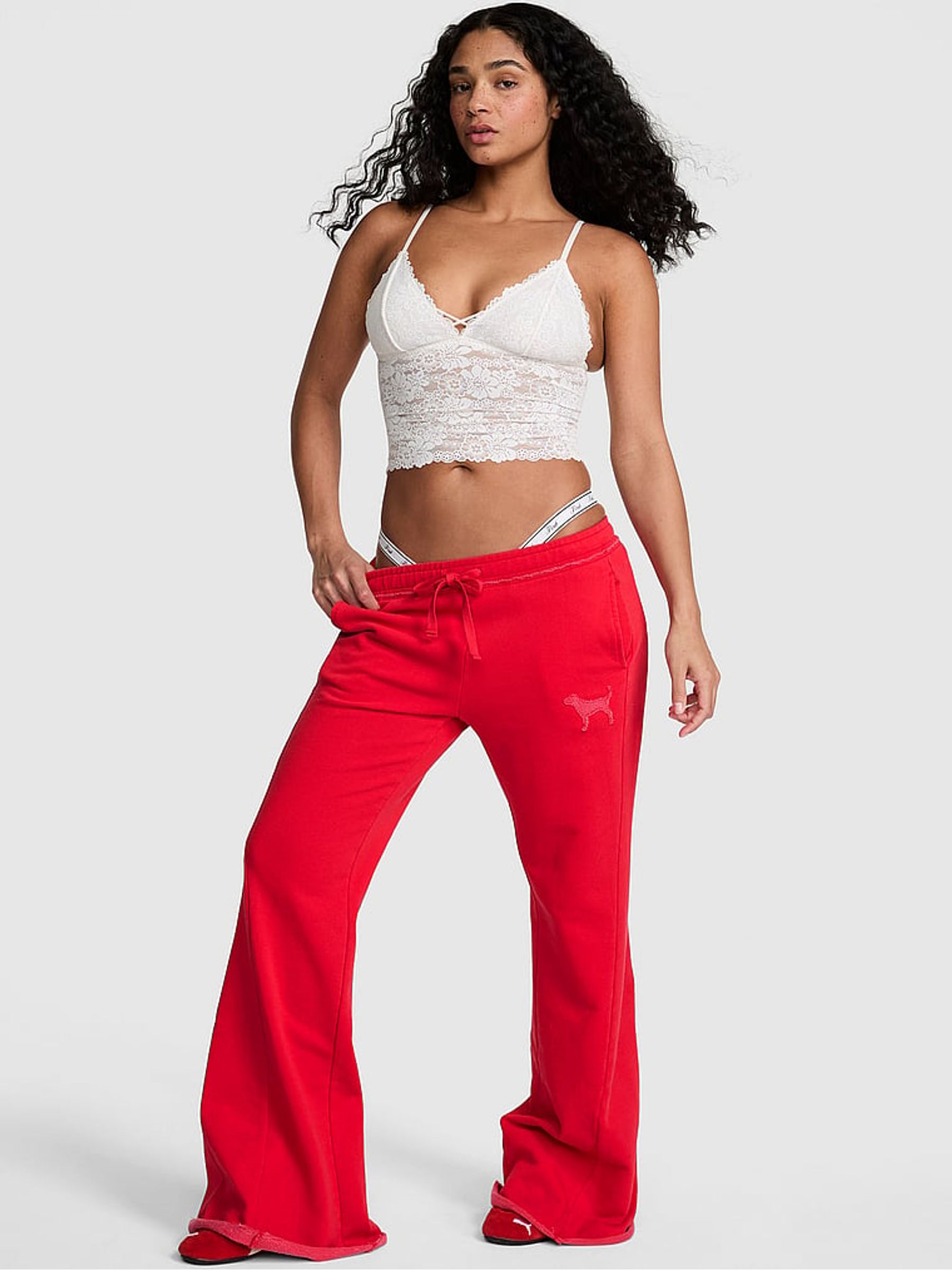 Bright Vermillion Red Wide Leg Joggers - Image 2 of 3