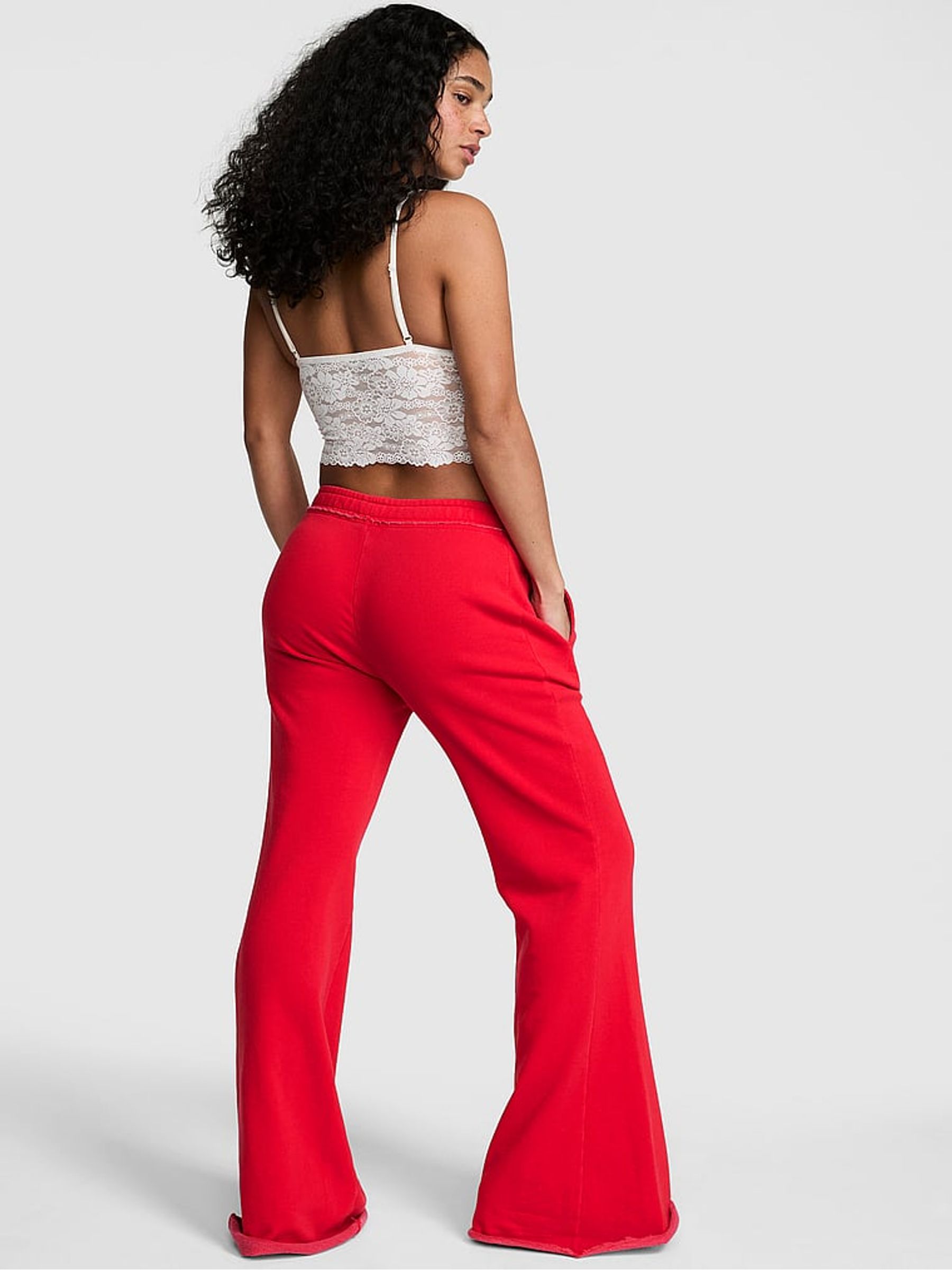 Bright Vermillion Red Wide Leg Joggers - Image 3 of 3