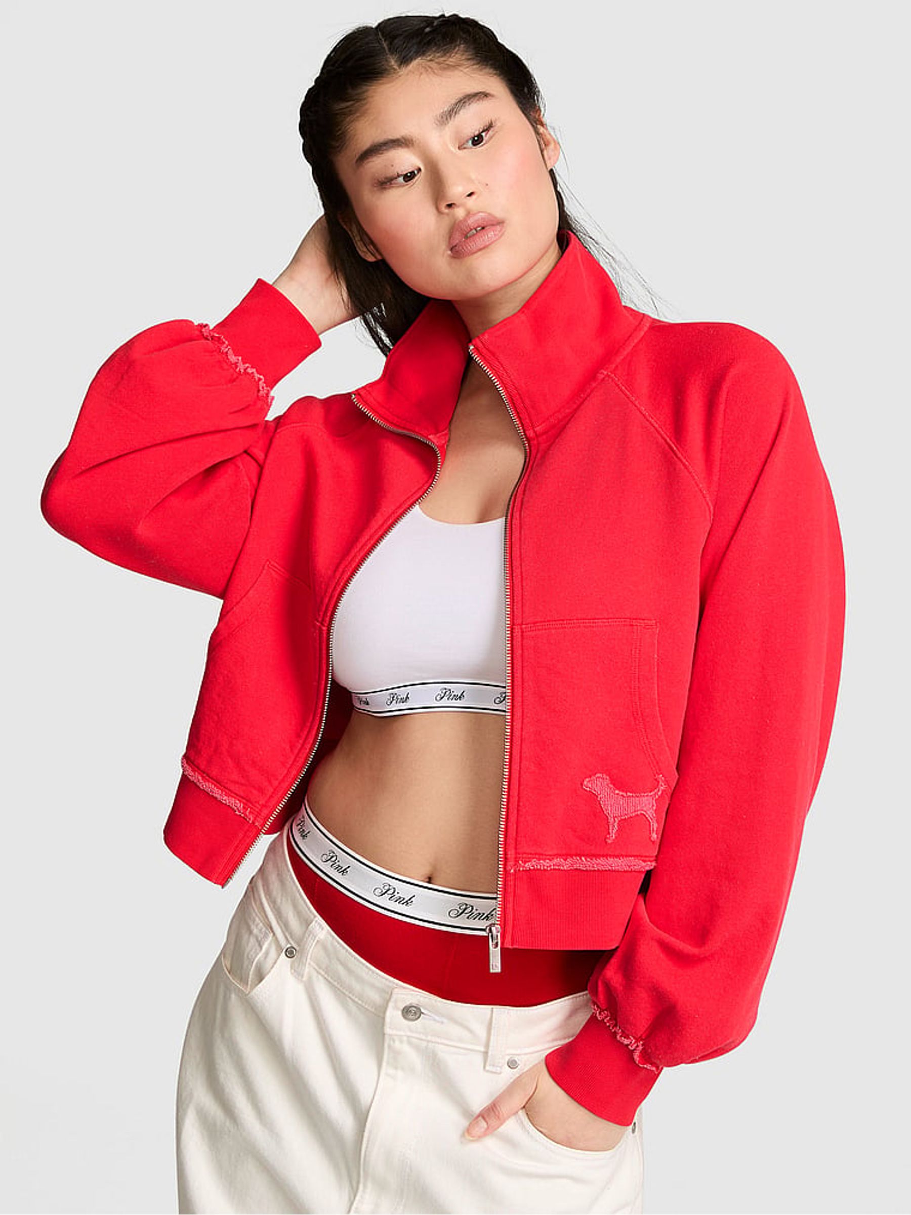 Bright Vermillion Red Full Zip Sweatshirt - Image 1 of 3