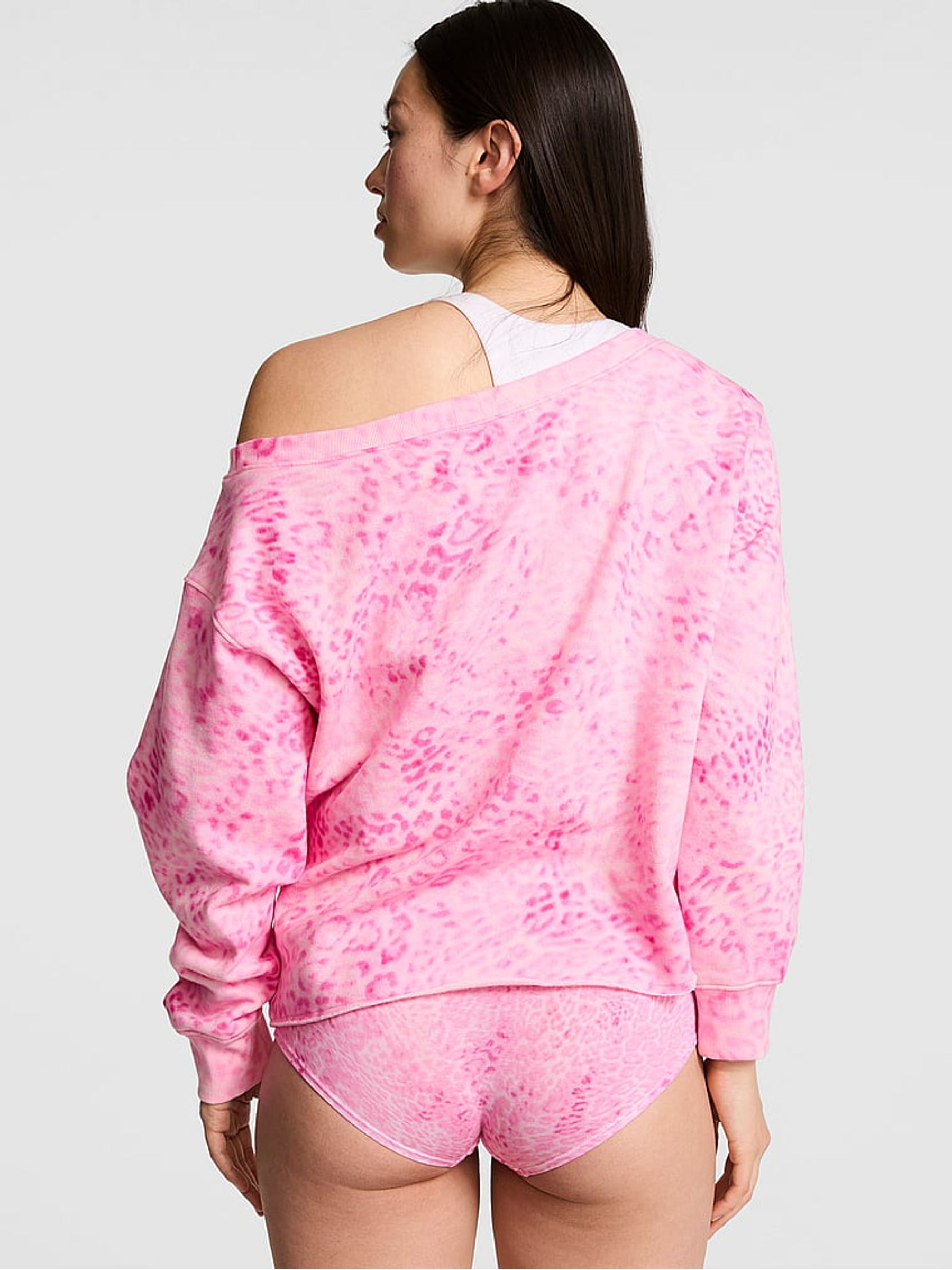 Coconut Pink Leopard Print Off The Shoulder Fleece Sweatshirt - Image 3 of 3