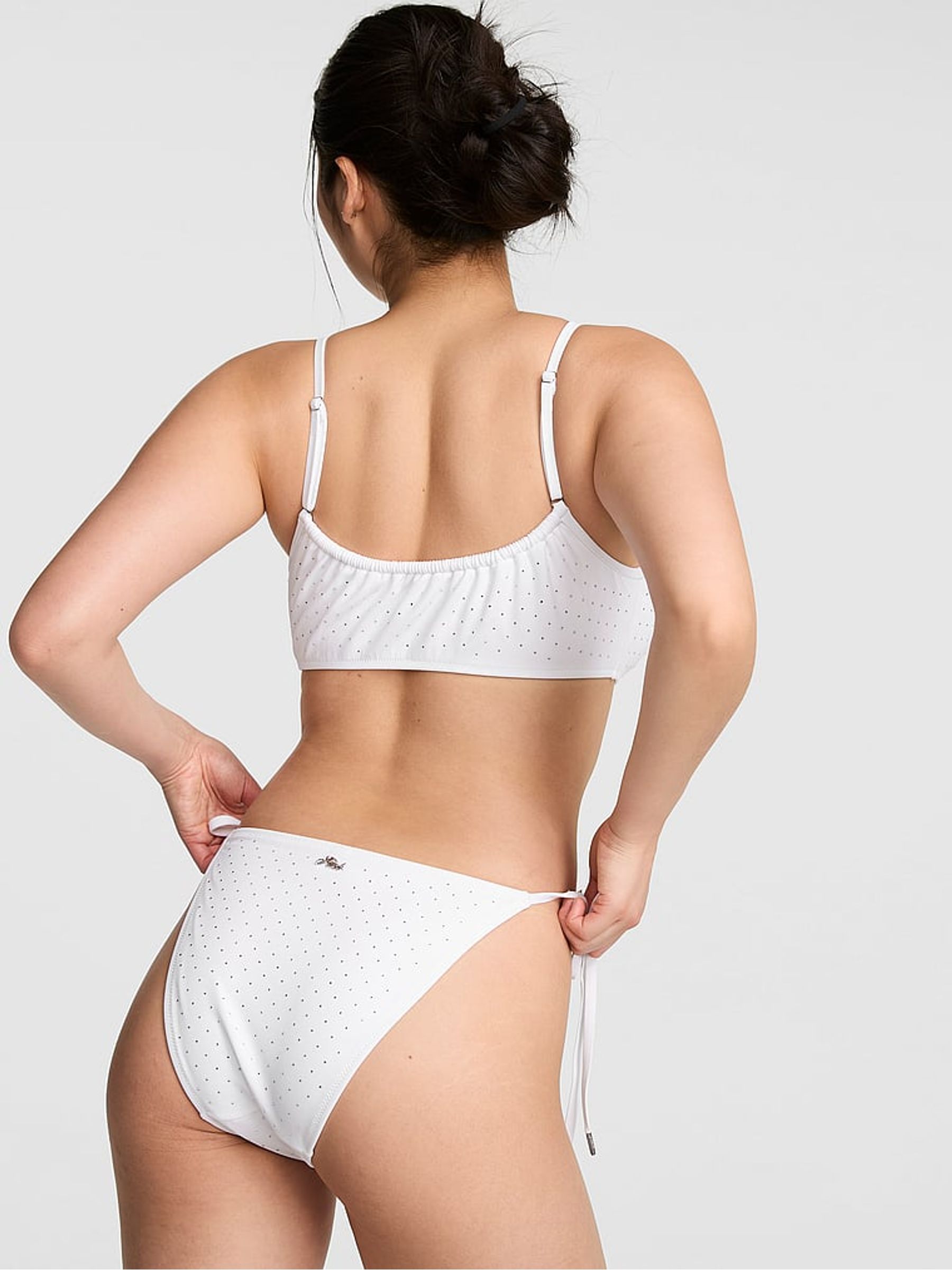 White Polka Dot Cheeky String Bikini Bottom - Image 1 of 2