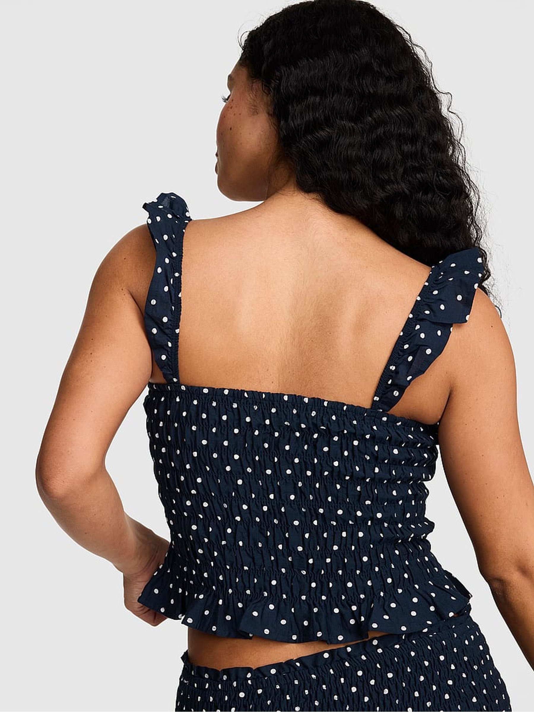 Noir Navy Blue Polka Dot Smocked Ruffle Top - Image 2 of 2