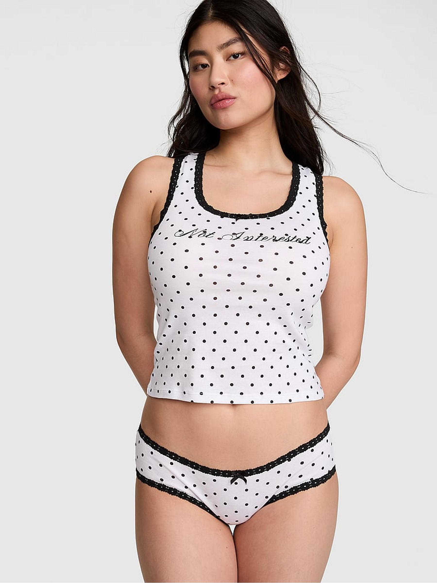 White Polka Dots Lace Trim Tank Top and Knicker Set - Image 1 of 3
