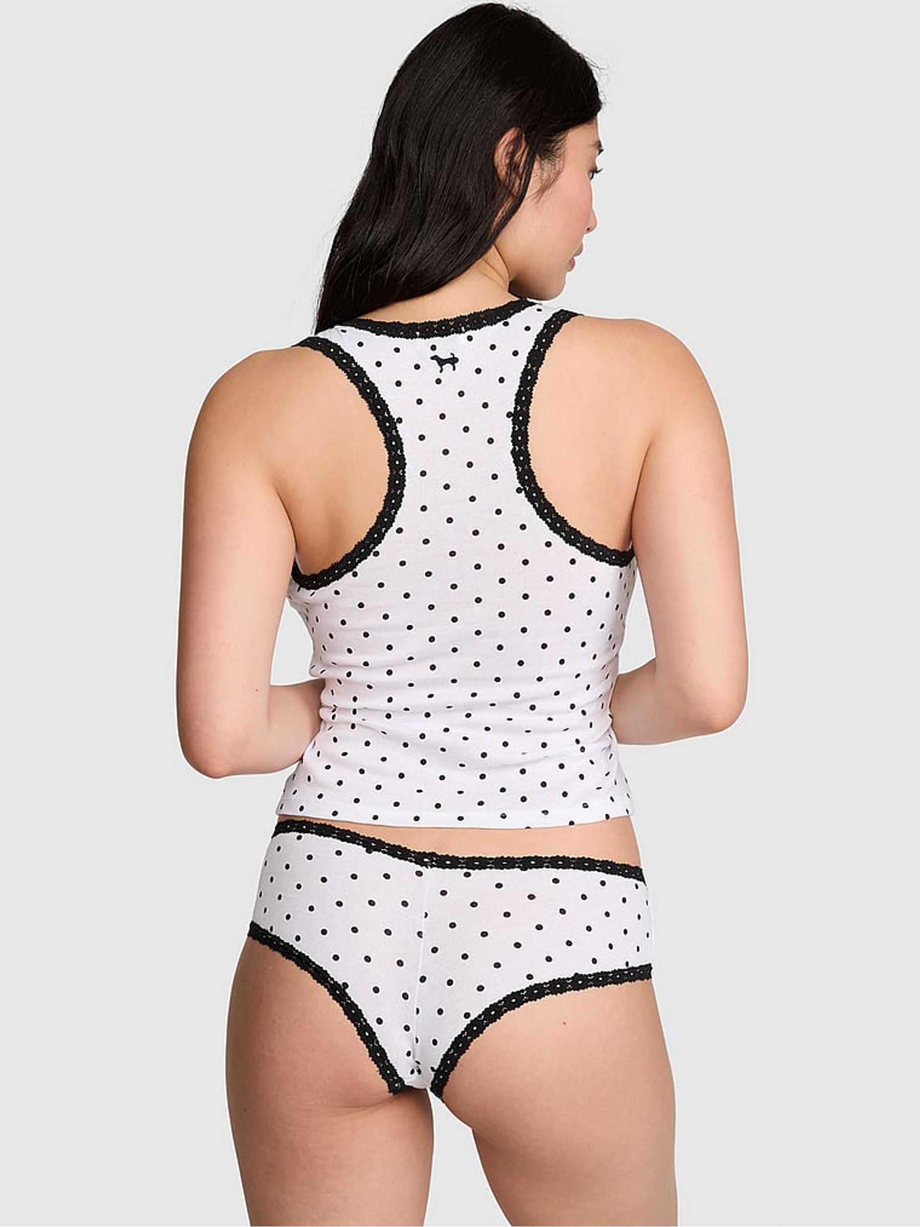 White Polka Dots Lace Trim Tank Top and Knicker Set - Image 2 of 3