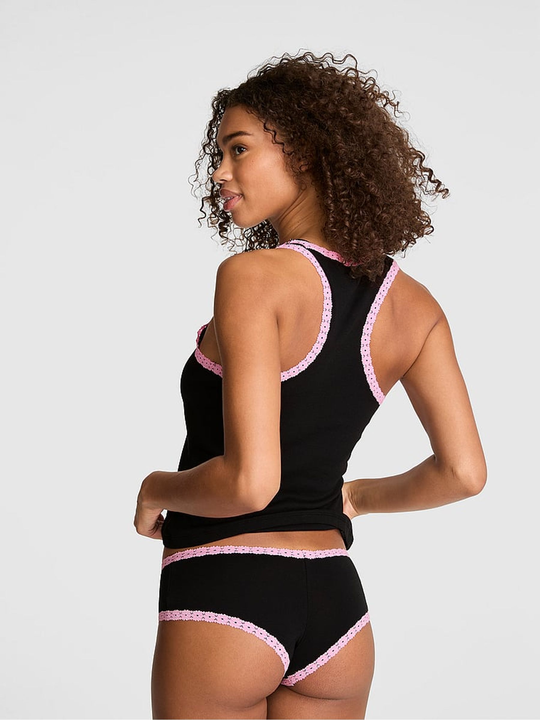 Black 'Dramatic' Print Lace Trim Tank Top and Knicker Set - Image 3 of 4