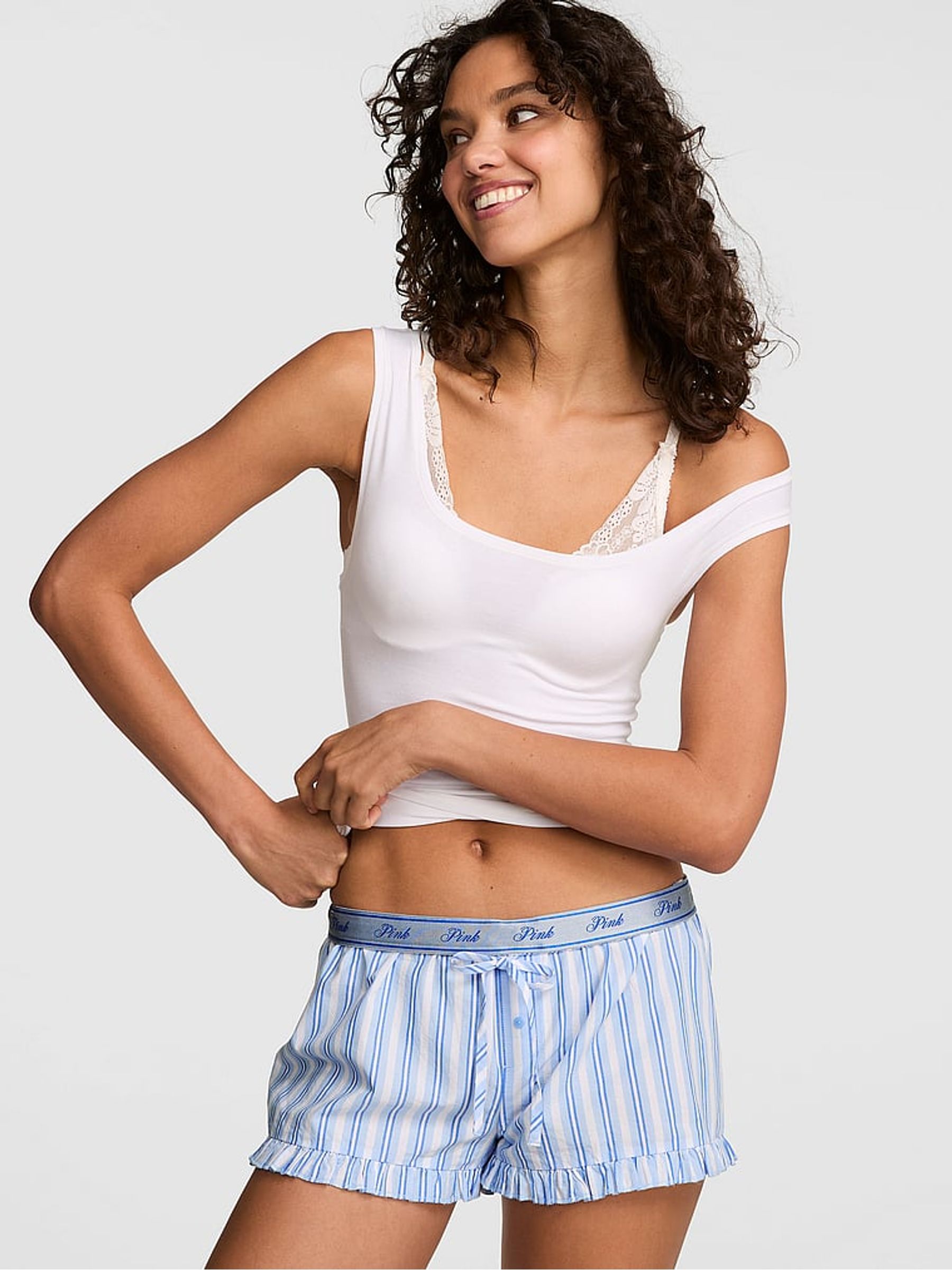 Blue Dancer Stripe Short Ruffle Trim Pyjama Bottoms - Image 1 of 2 Blue Dancer Stripe Short Ruffle Trim Pyjama Bottoms - Image 1 of 2