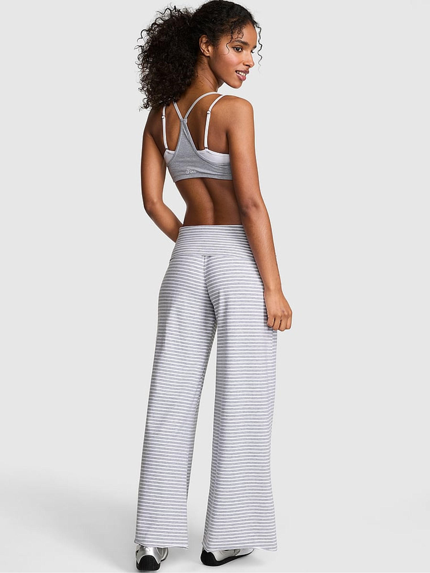 Grey Stripe Foldover Wide leg Trousers - Image 2 of 2