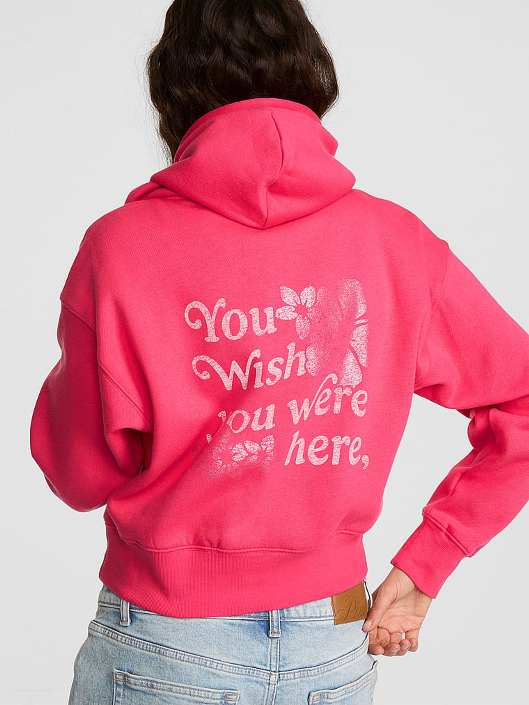 Candy Pink Cropped Full Zip Hoodie - Image 2 of 2