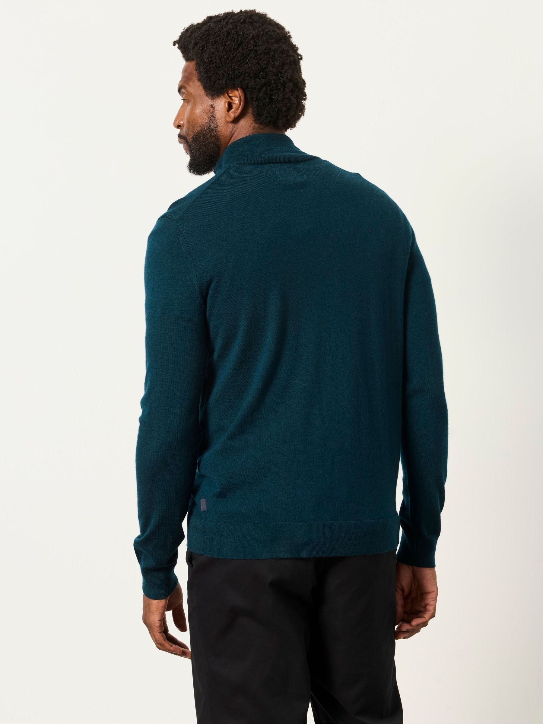 Malton Dark Green 100% Merino Wool Quarter Zip Knitted Jumper - Image 2 of 5 Malton Dark Green 100% Merino Wool Quarter Zip Knitted Jumper - Image 2 of 5