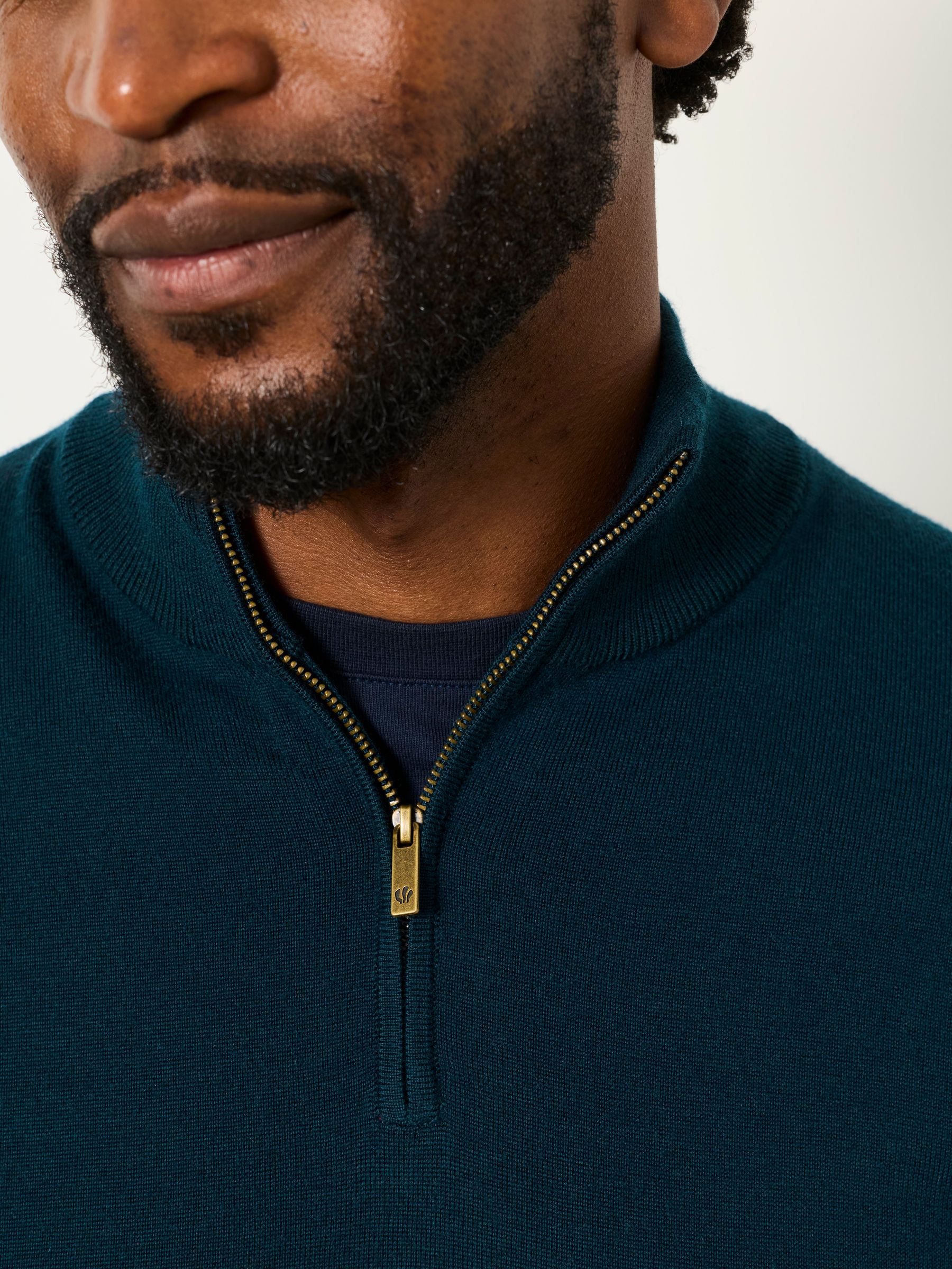 Malton Dark Green 100% Merino Wool Quarter Zip Knitted Jumper - Image 4 of 5